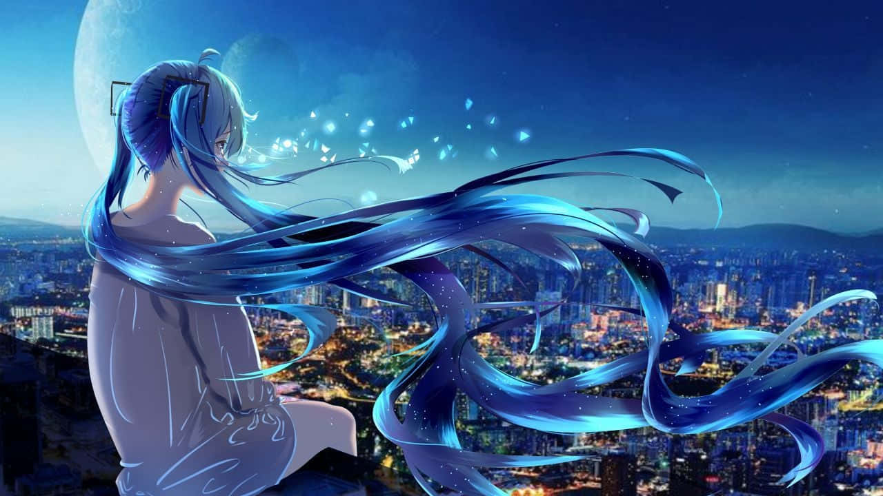 Fantasy Anime, anime girl, flowing blue hair, HD Desktop Wallpaper