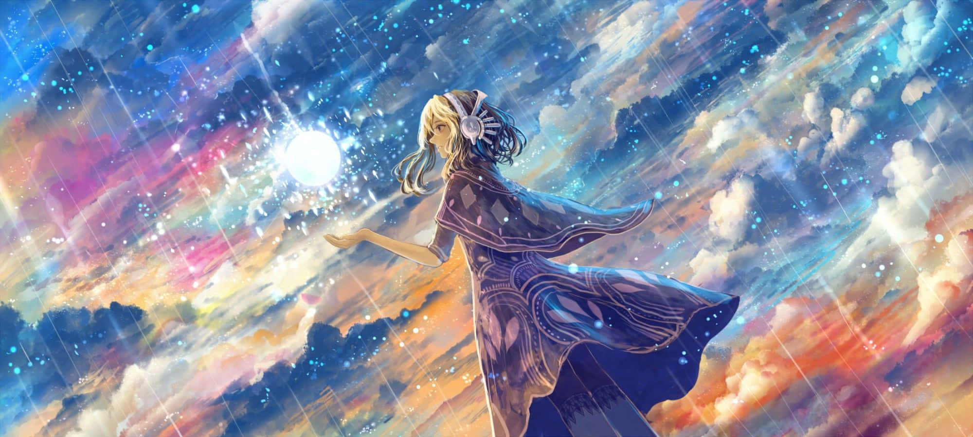 Fantasy Anime, blonde anime girl, flowing gown, Full HD Desktop Wallpaper
