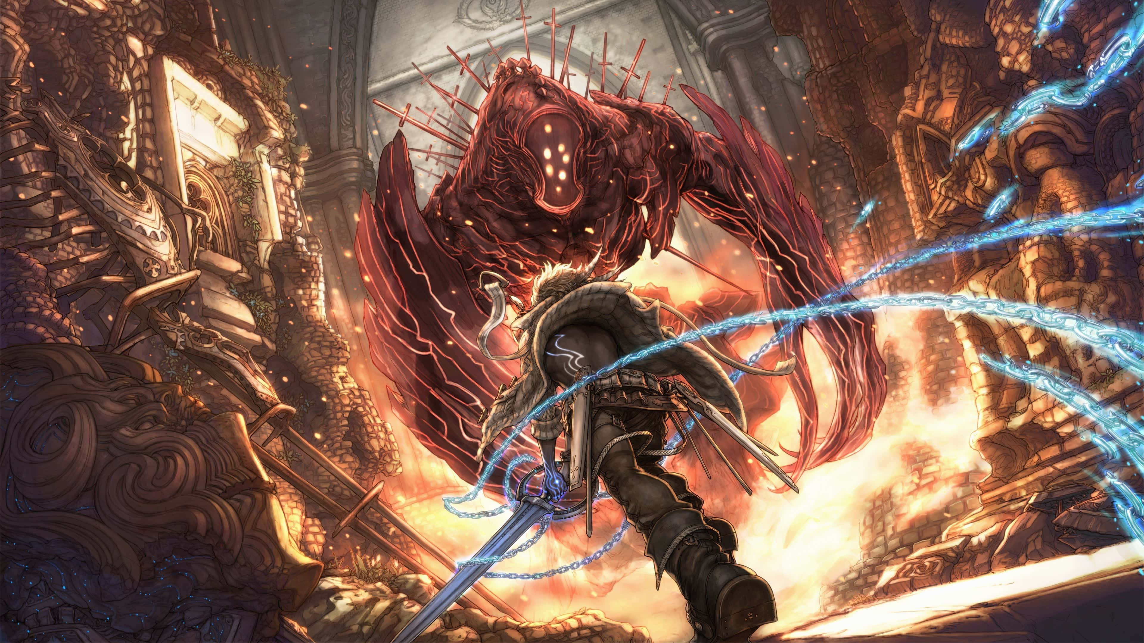 Fantasy Anime, warrior, dark armor, 4K Desktop Wallpaper