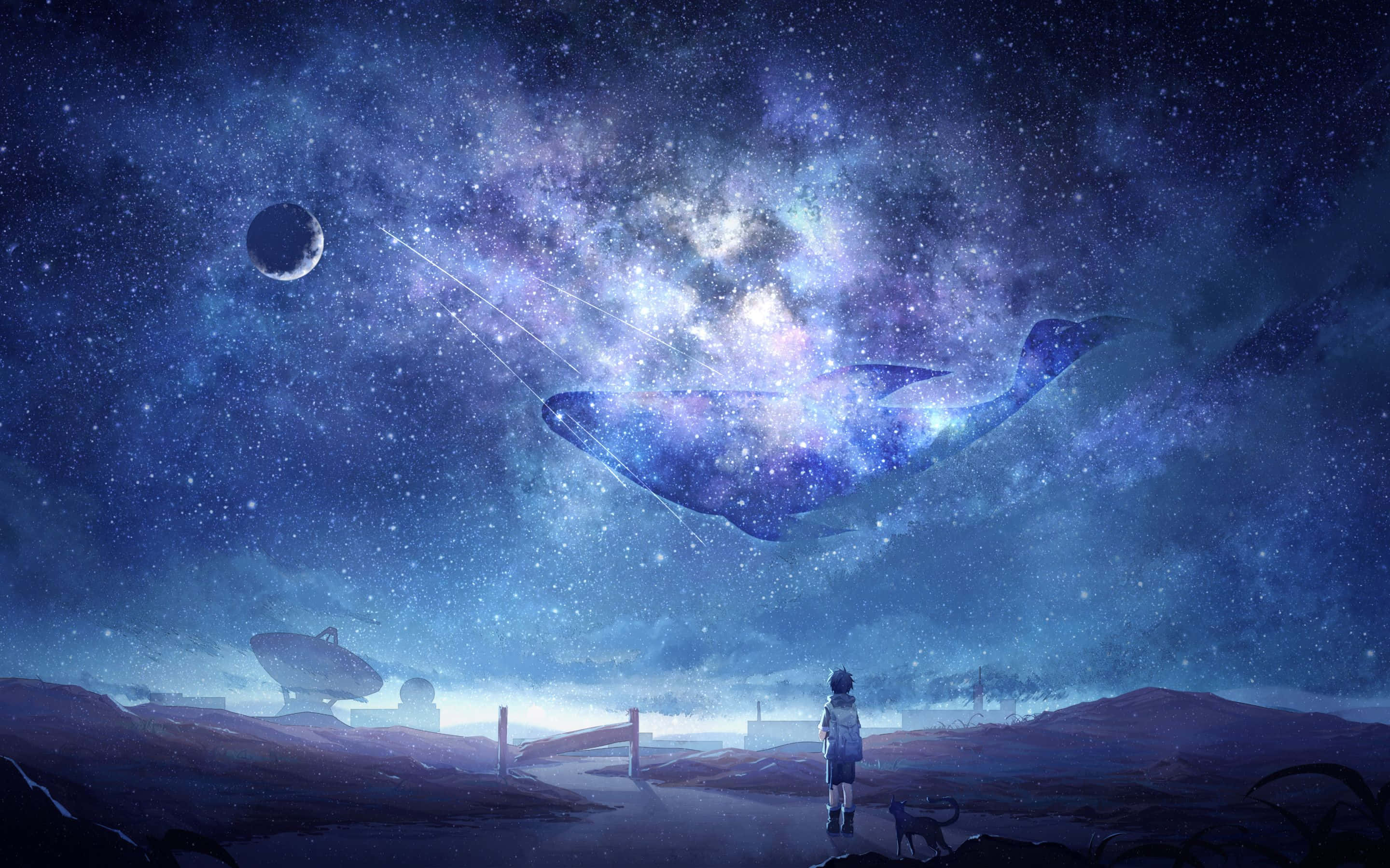 cosmic whale, starry nebula, moonlit sky, 2K Desktop Wallpaper