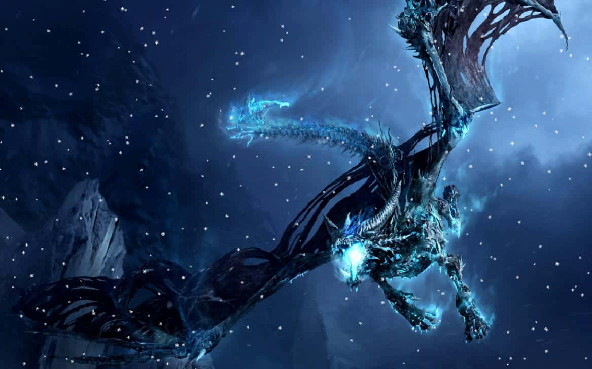 fantasy anime, ice dragon, starry night sky, SD Desktop Wallpaper