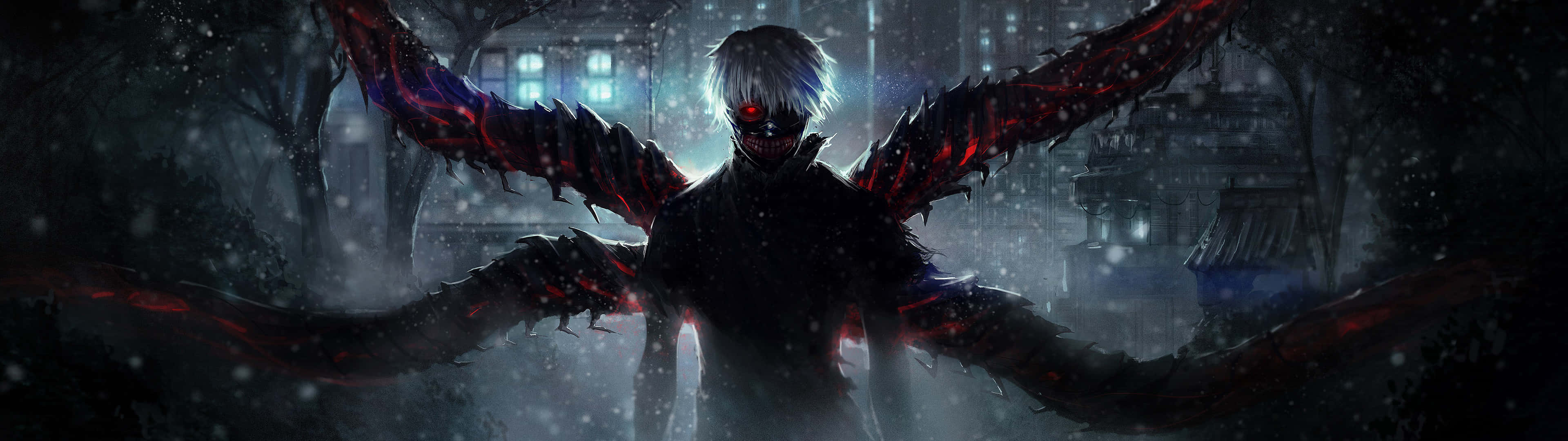 3840 x 1080, anime HD, glowing red eyes, 4K Desktop Wallpaper