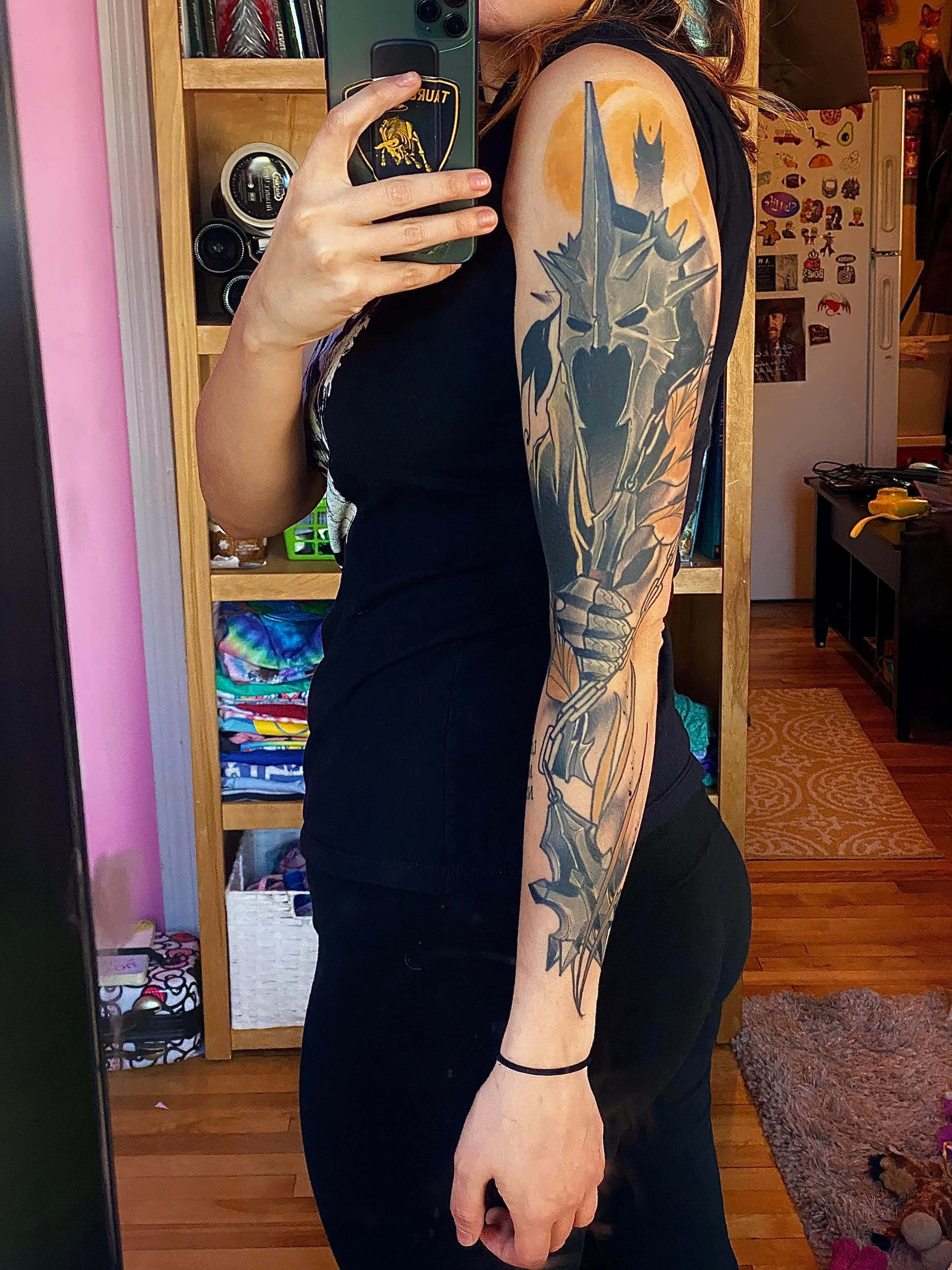 fantasy knight, black and gray, tattoo, 4K Phone Wallpaper