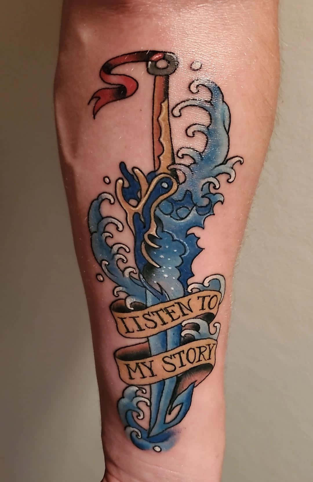 fantasy anchor story tattoo, blue waves, sword, HD Phone Wallpaper