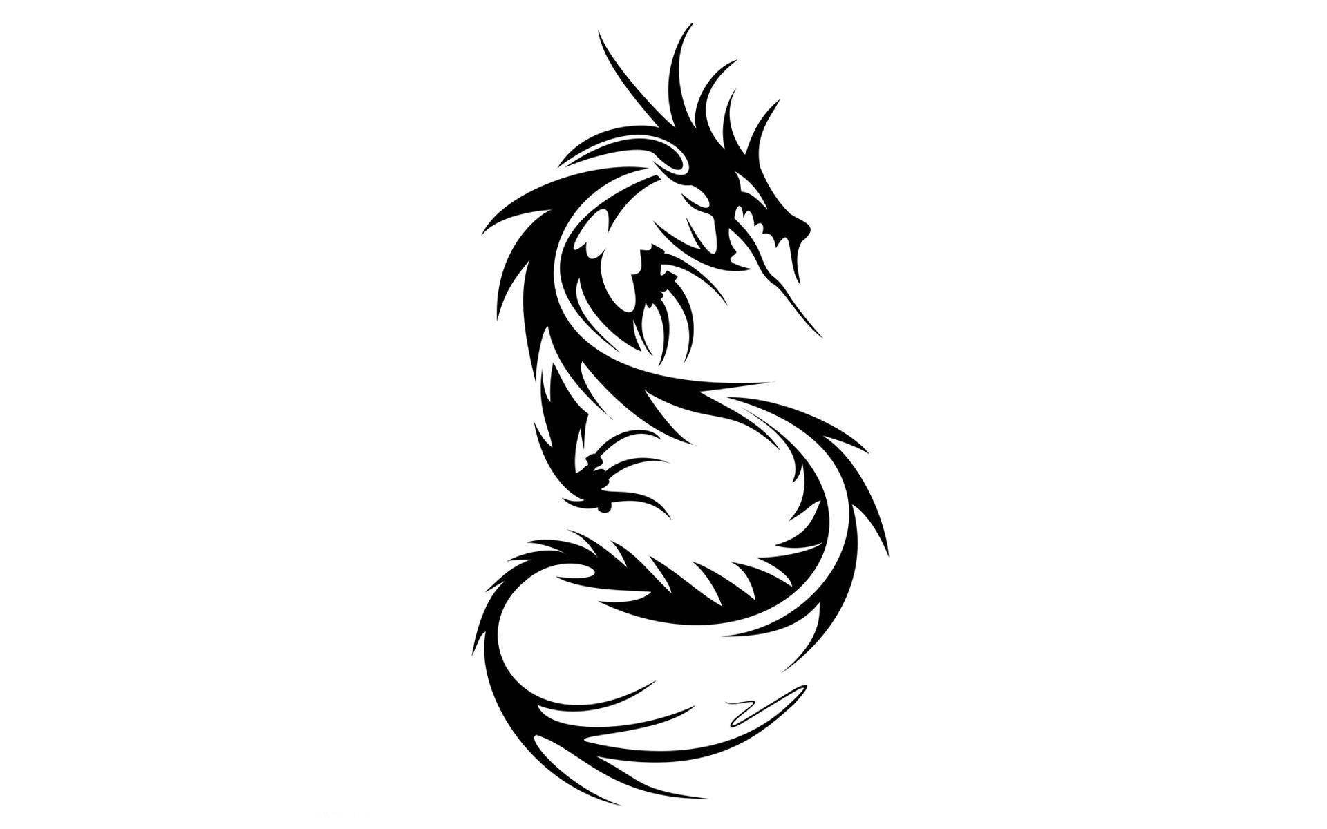 black dragon, tribal dragon, sharp spines, Full HD Desktop Wallpaper