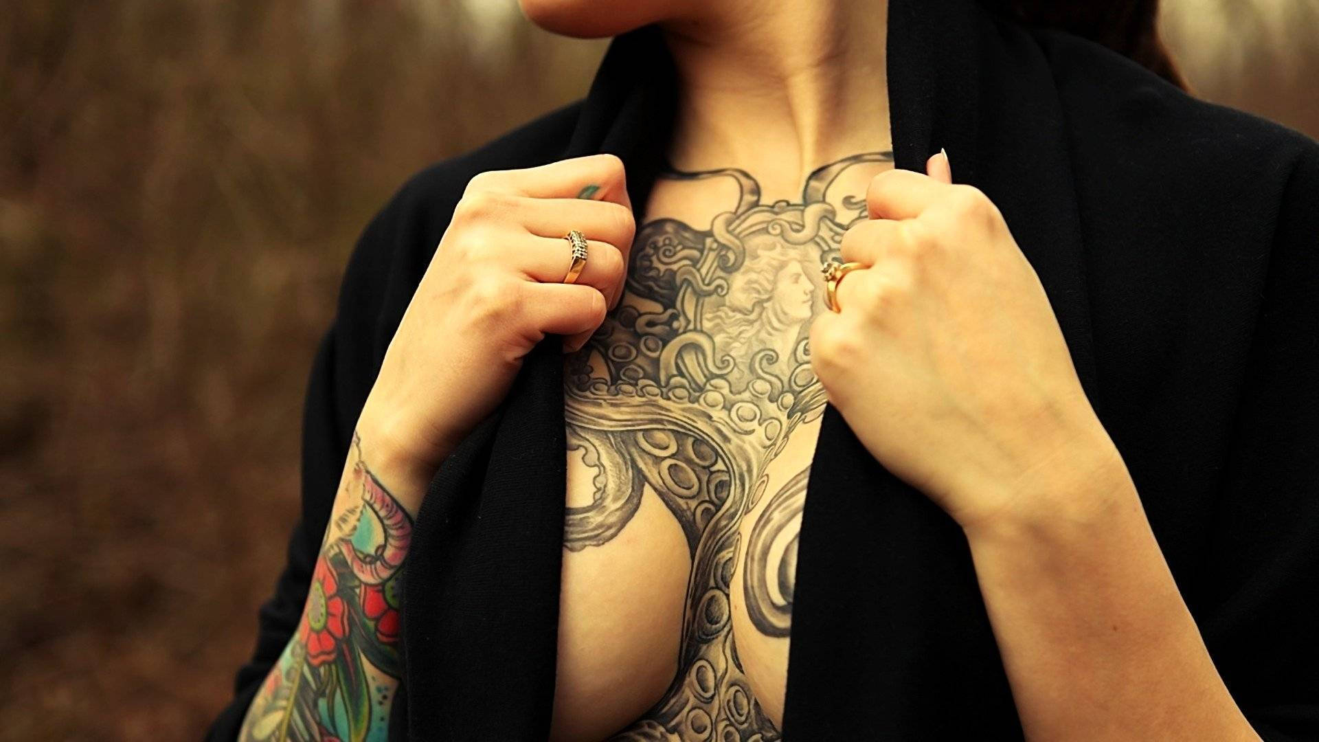 octopus chest tattoo, black blazer, black ink octopus tattoo, Full HD Desktop Wallpaper