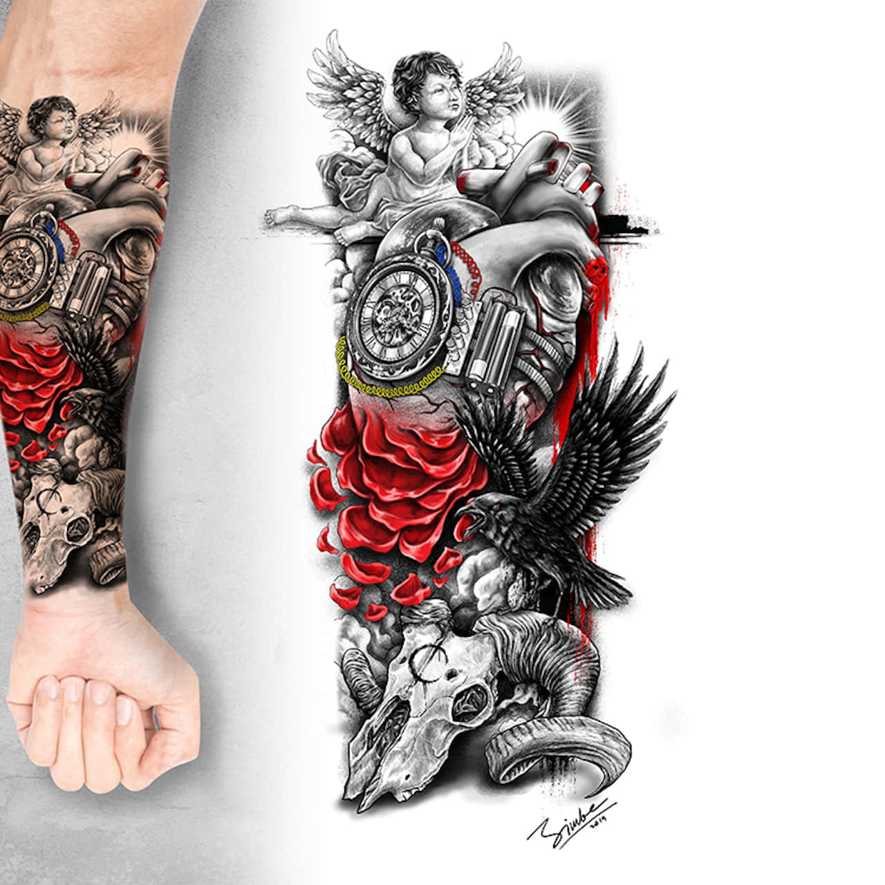 angel timepiece, cherub skulls, ravens, HD Desktop Wallpaper