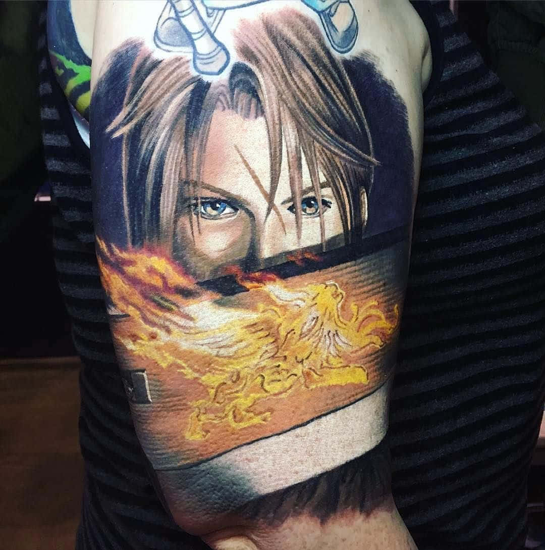 fantasy character, fire tattoo, blue eyes, SD Phone Wallpaper