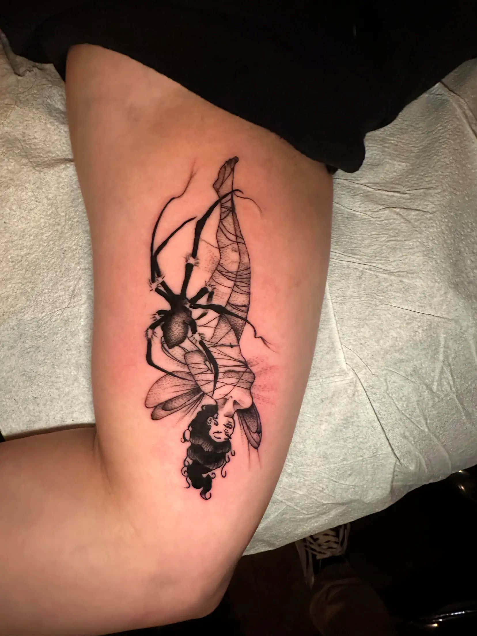 fantasy fairy spider tattoo, black ink tattoo, spider, Full HD Phone Wallpaper
