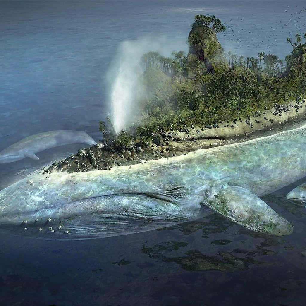 surreal art, blue whale, lush tropical island, SD Desktop Wallpaper