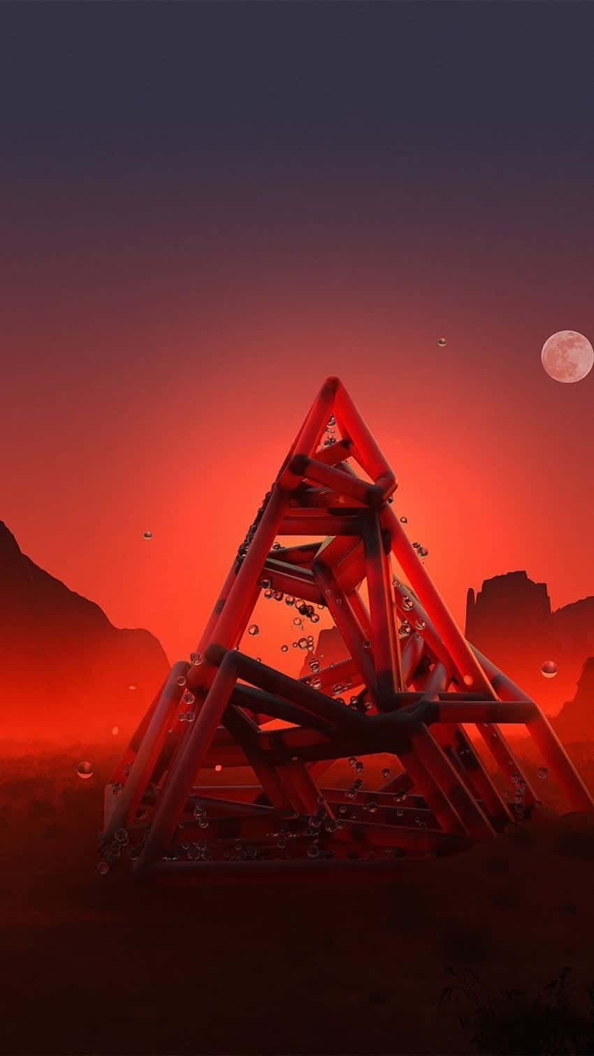 fantasy pyramid of the moon, glowing red geometric pyramid, surreal alien landscape, HD Phone Wallpaper