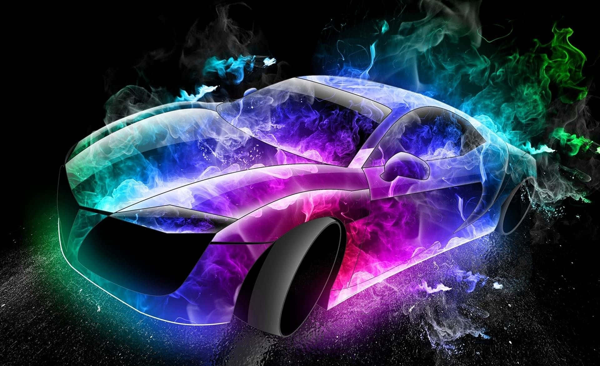 colorful fantasy car, neon smoke, electric blue, Full HD Desktop Wallpaper