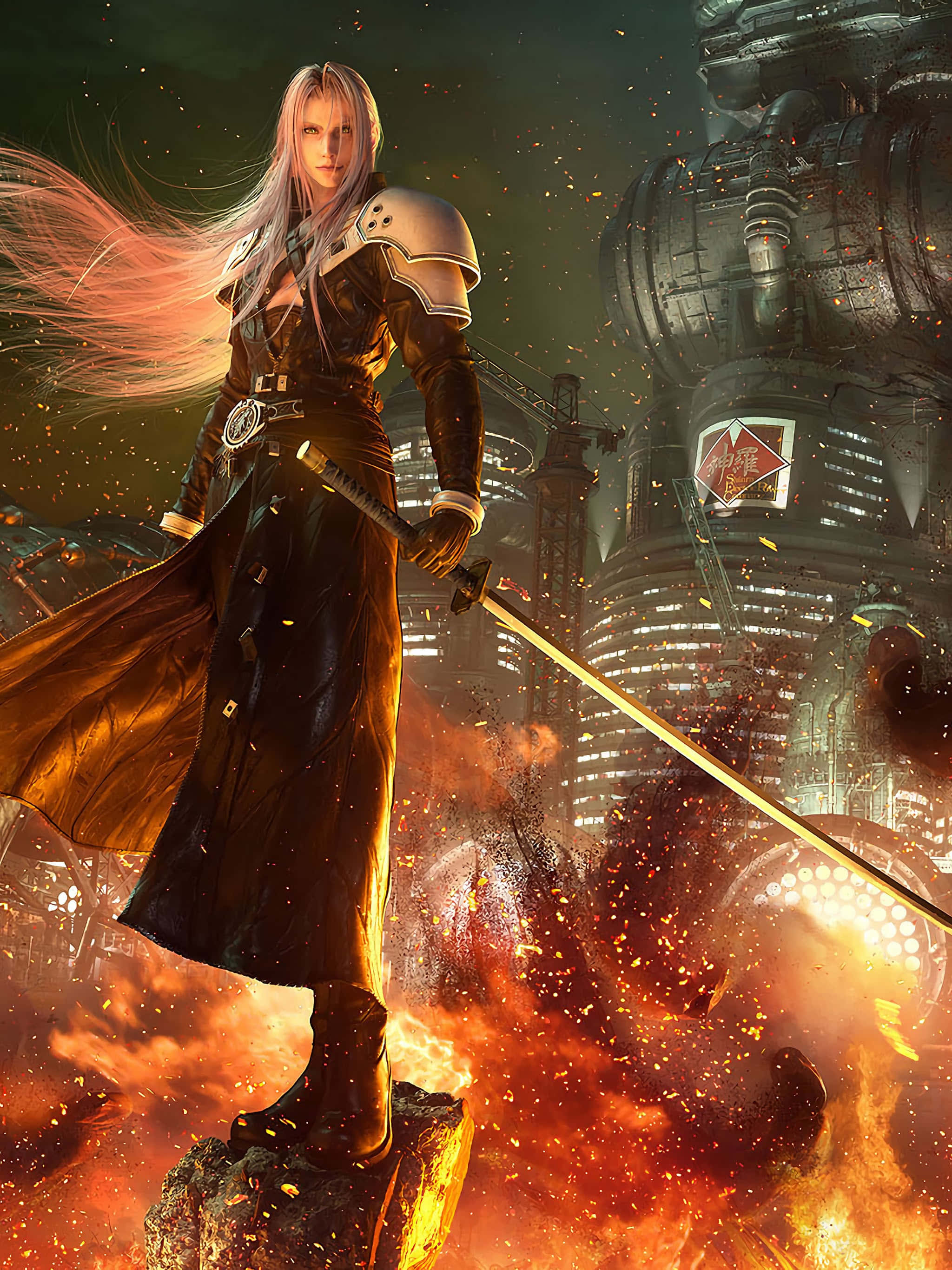 warrior, silver-haired, fiery explosions, 2K Phone Wallpaper