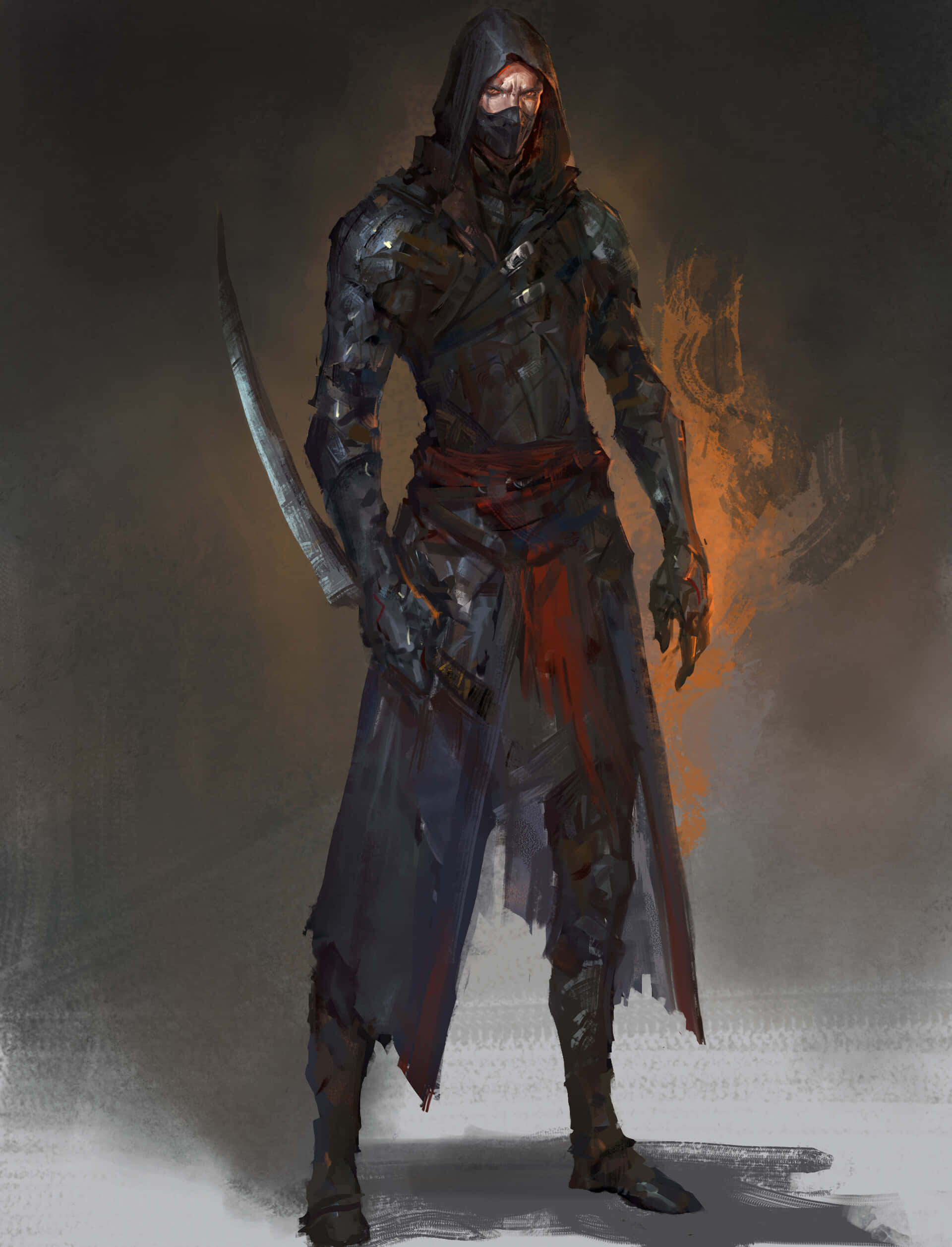hooded assassin, dark armor, curved blade, Full HD Phone Wallpaper