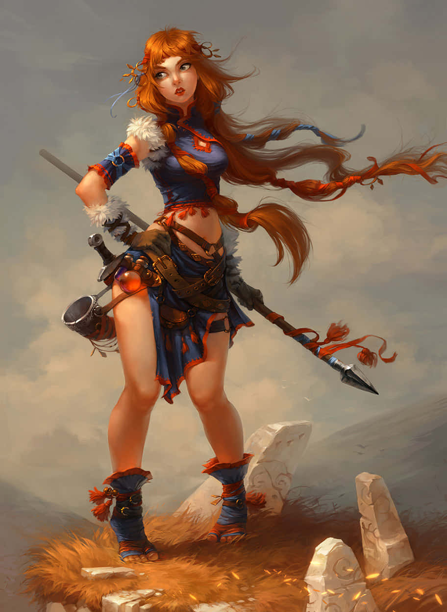 elf warrior, mystical forest, red-haired, SD Phone Wallpaper