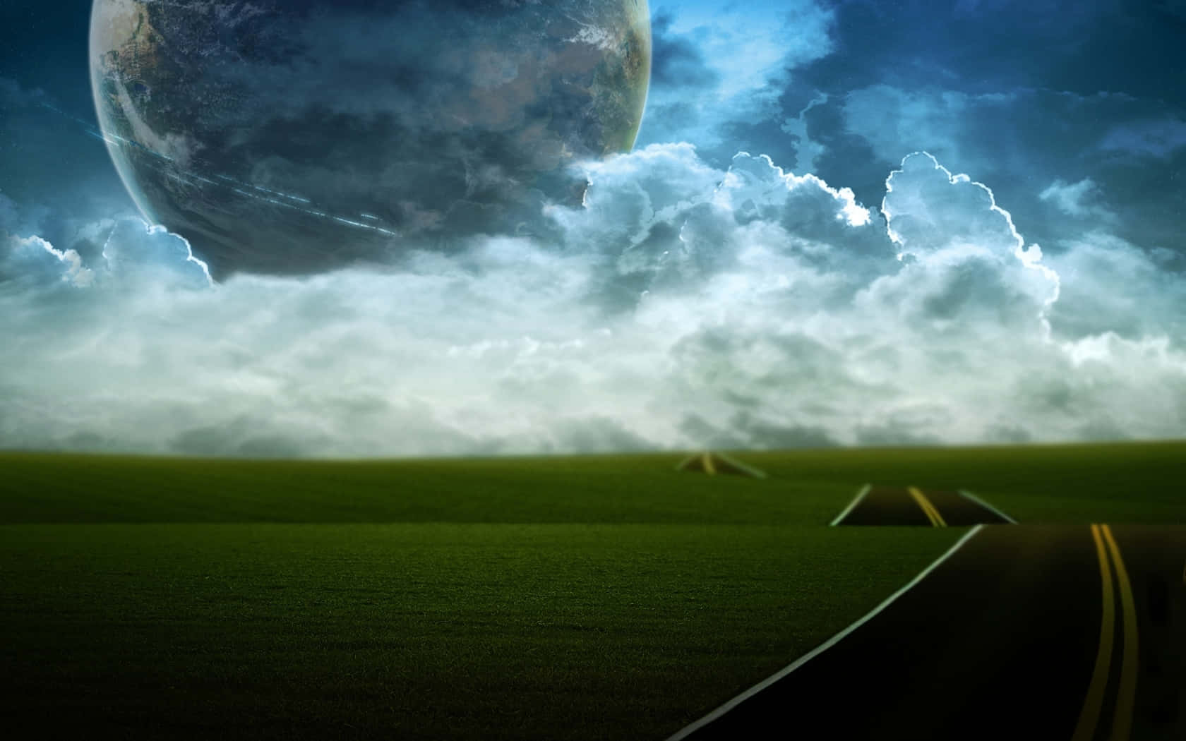 3D Fantasy World, winding road, vast green field, HD Desktop Wallpaper
