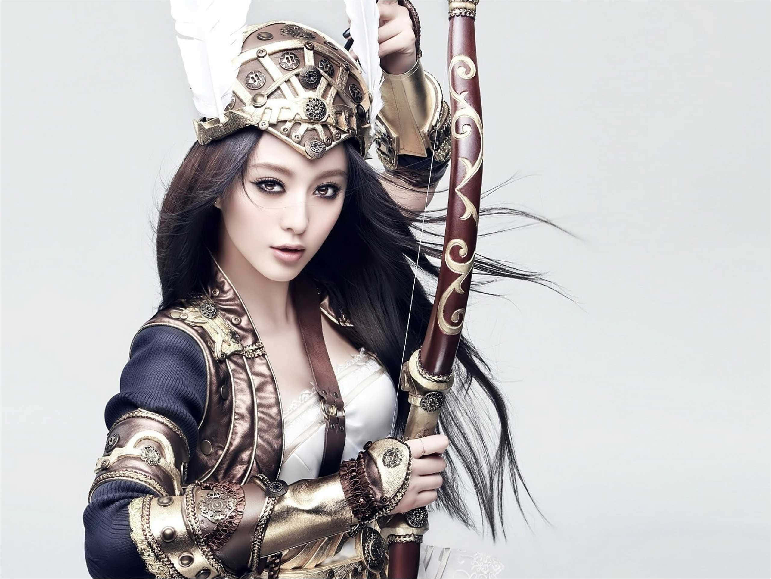 elf princess, ornate golden armor, feathered helmet, 2K Desktop Wallpaper