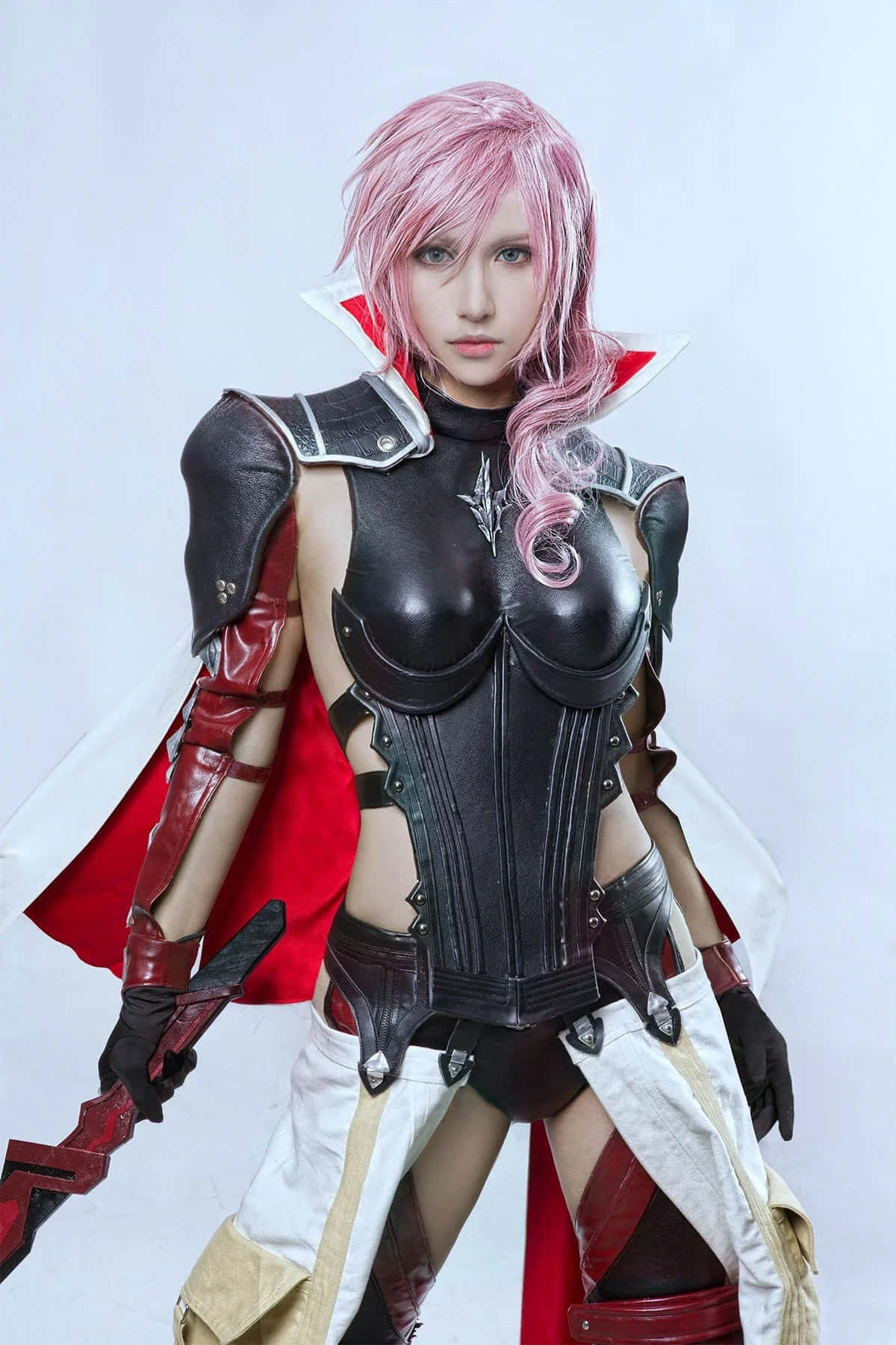 pink hair, black armor, red cape, HD Phone Wallpaper