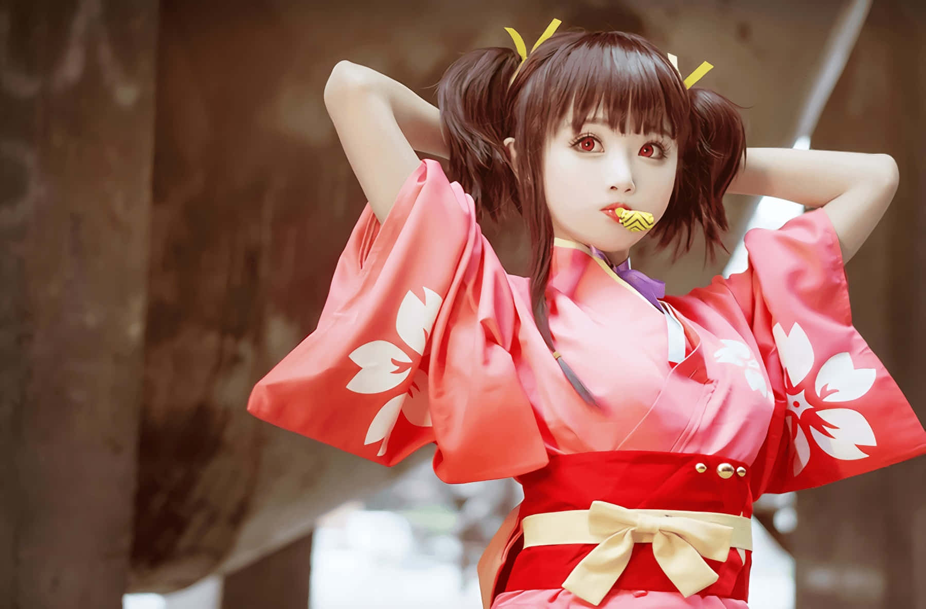 vibrant pink kimono, white cherry blossoms, noodle, HD Desktop Wallpaper