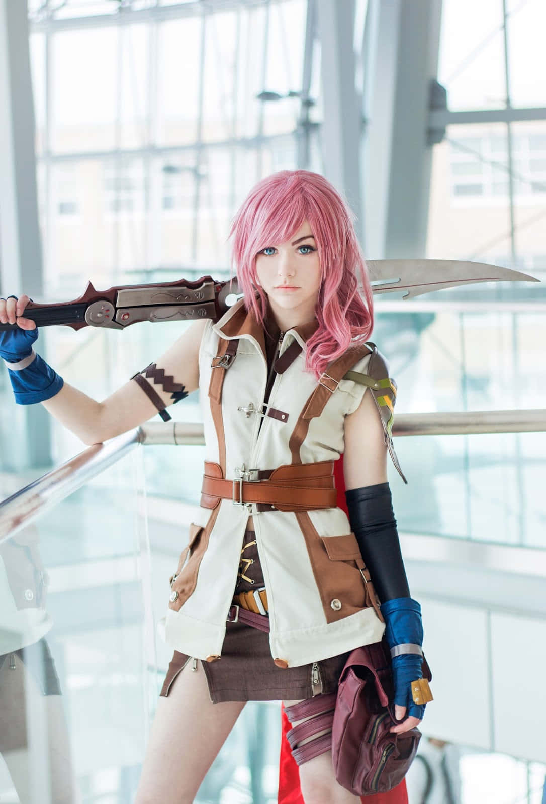 pink hair, blue eyes, large sword, HD Phone Wallpaper