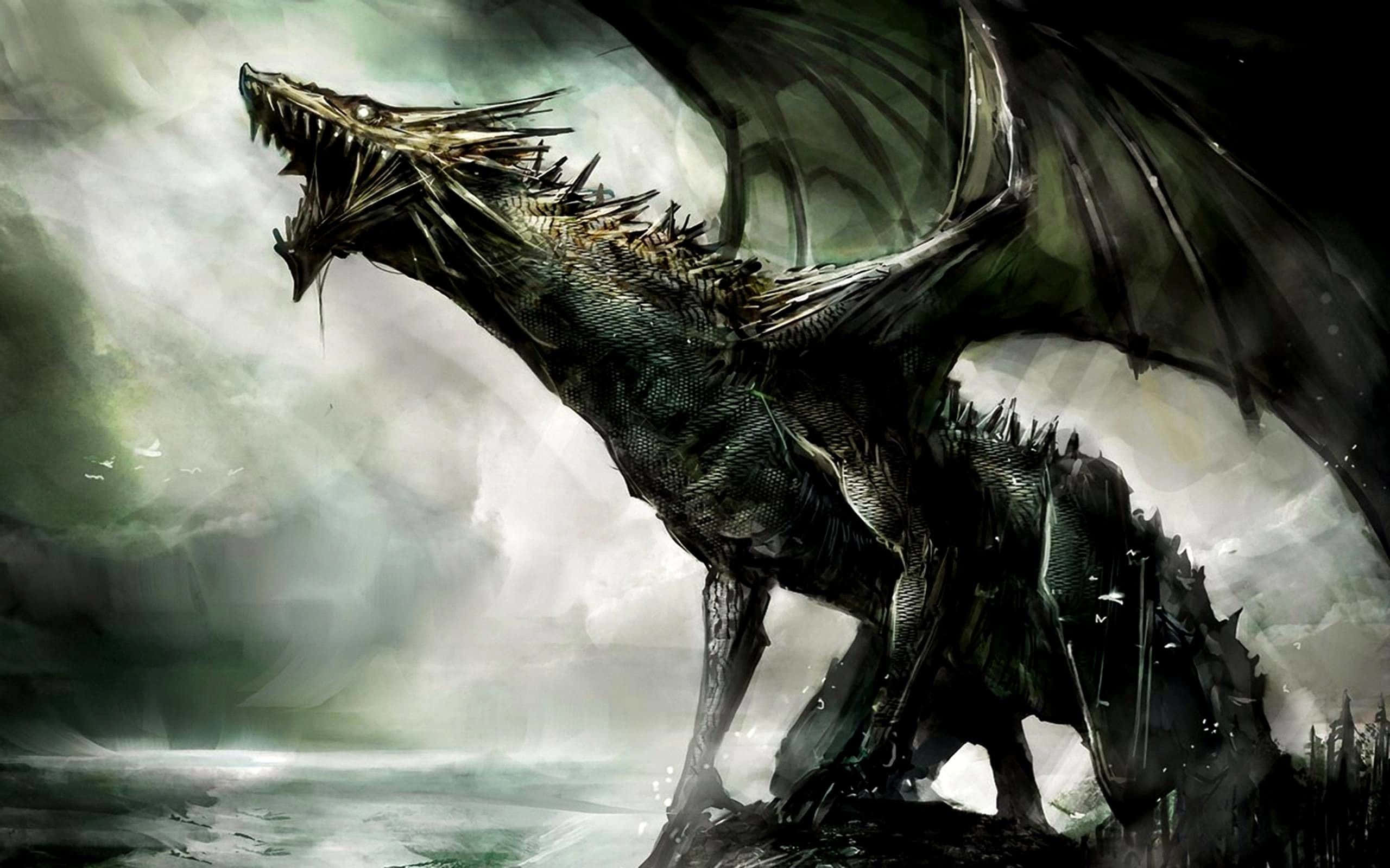 majestic dragon, spiked scales, massive wings, 2K Desktop Wallpaper