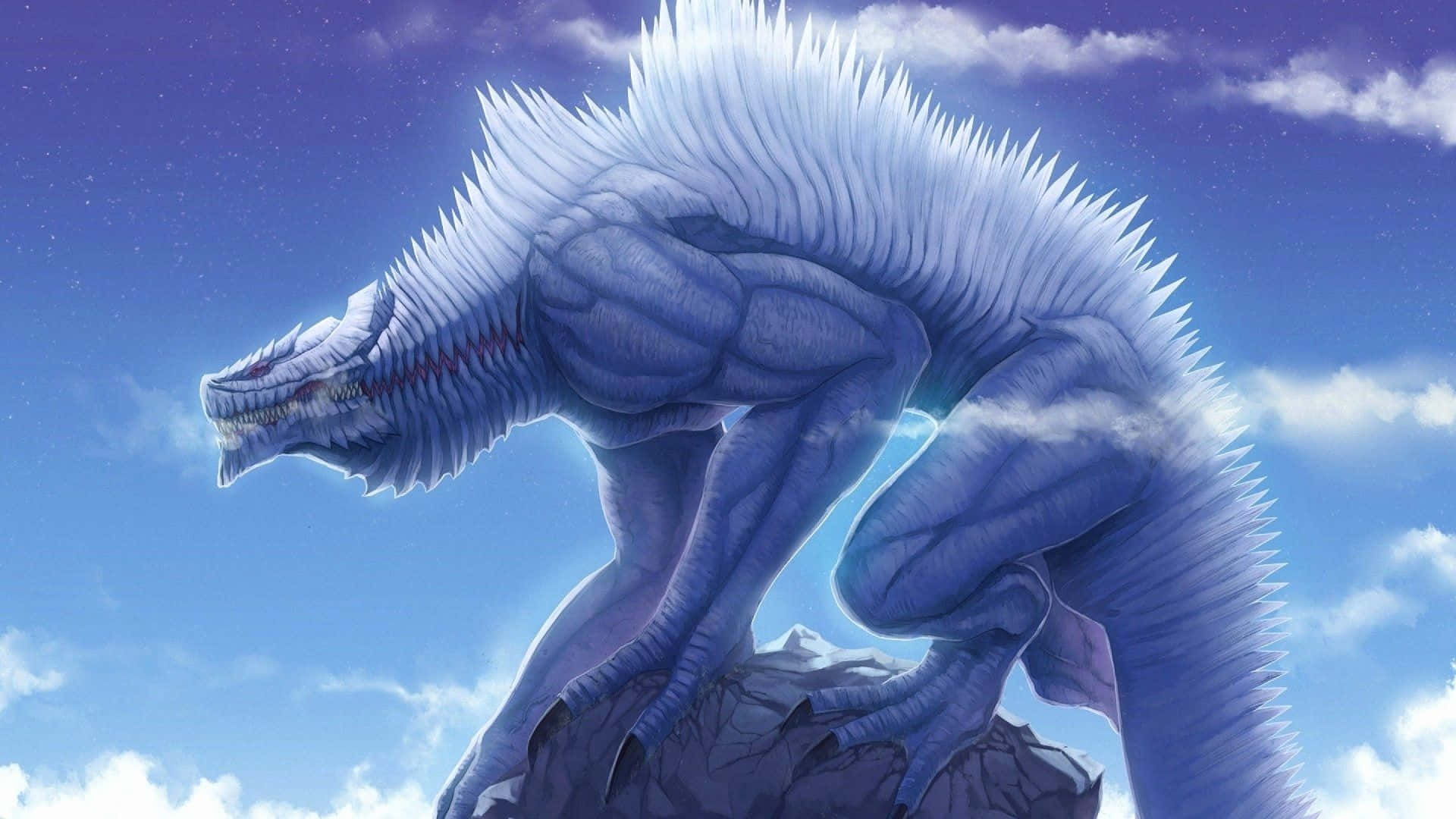 majestic blue dragon, spiky white mane, rocky peak, Full HD Desktop Wallpaper