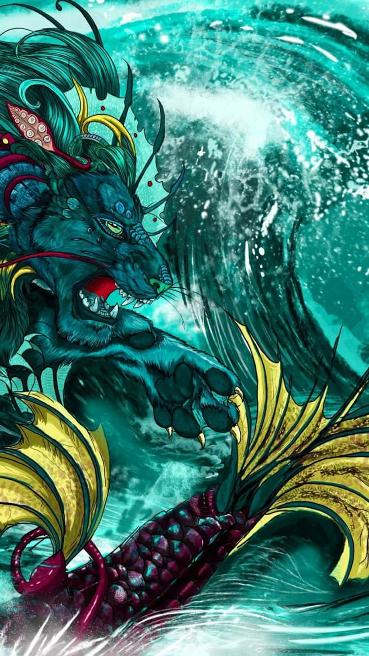 majestic water dragon, blue dragon, golden wings, HD Phone Wallpaper