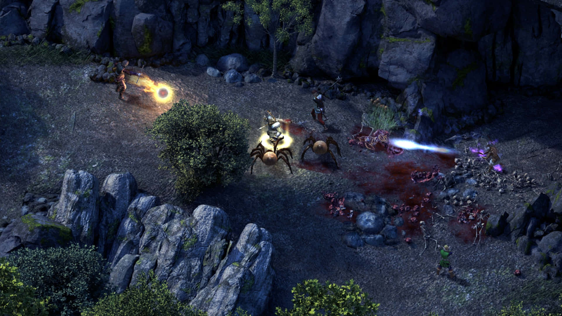 Fantasy Games, giant glowing spiders, rocky ravine, Full HD Desktop Wallpaper