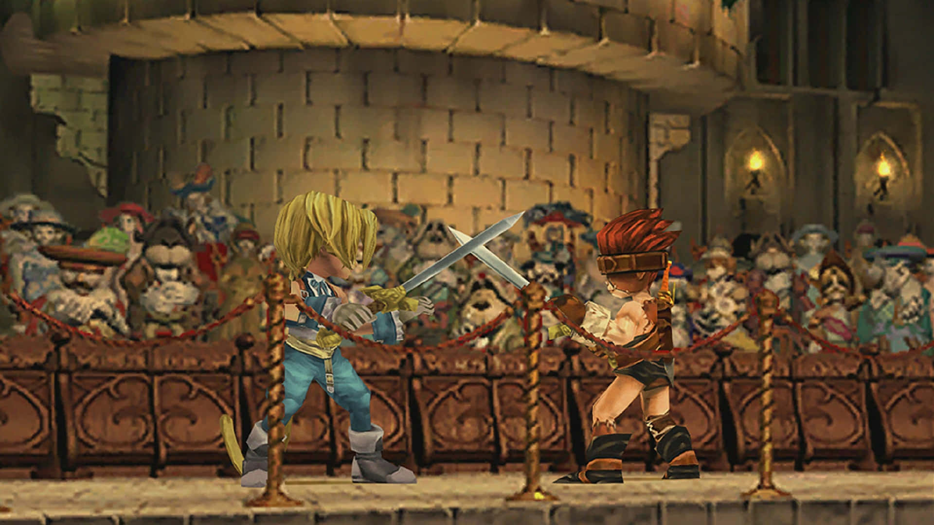 Fantasy Games, chibi-style fighters, stone arena, Full HD Desktop Wallpaper