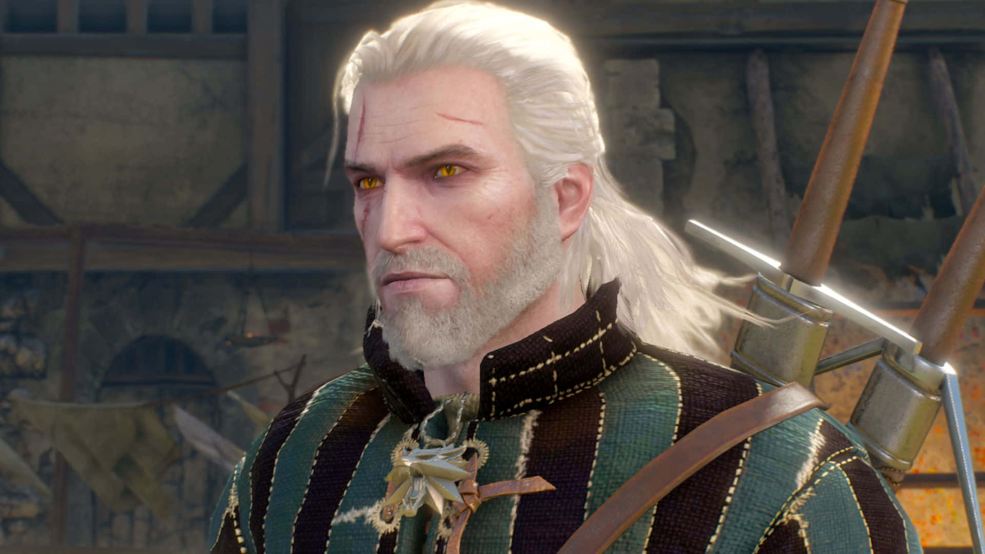 Fantasy Games, white-haired warrior, yellow eyes, Full HD Desktop Wallpaper