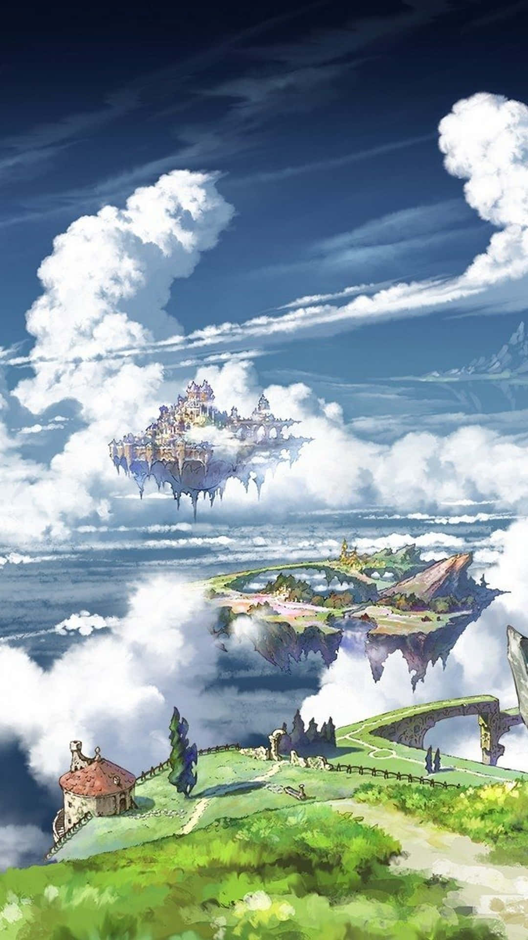 Fantasy Phone, floating islands, castles, Full HD Phone Wallpaper