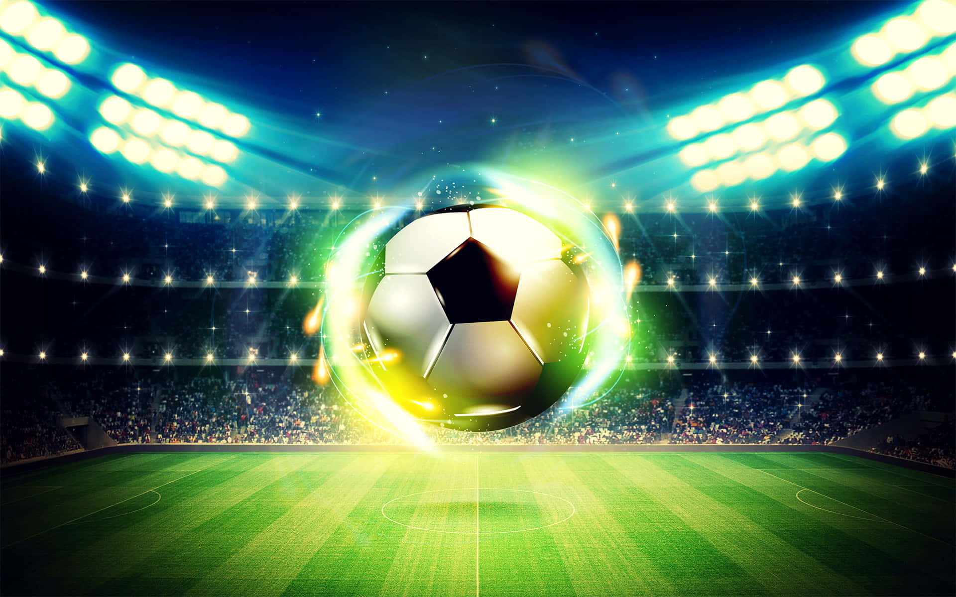 fantasy football, glowing soccer ball, vibrant green pitch, Full HD Desktop Wallpaper