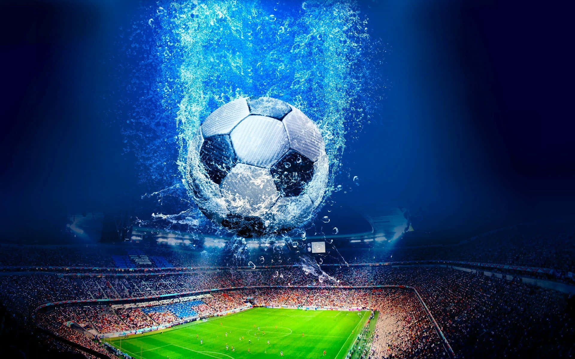 fantasy football, soccer ball, blue water, Full HD Desktop Wallpaper