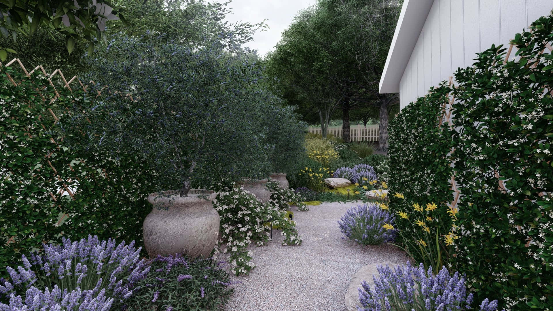 Cottage Garden, lavender, white blooms, Full HD Desktop Wallpaper