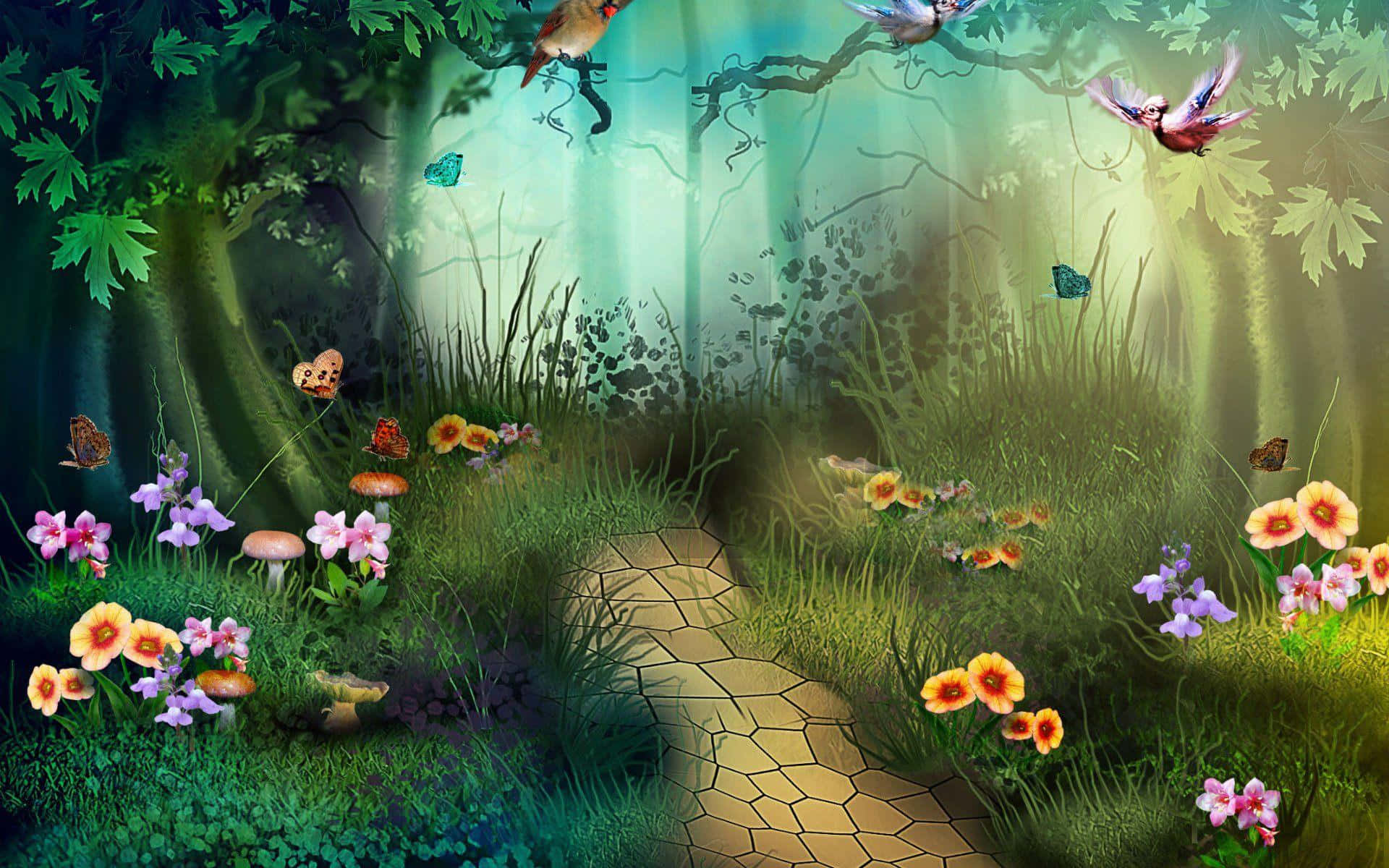 Fantasy Gardens, twilight, mystical forest path, Full HD Desktop Wallpaper