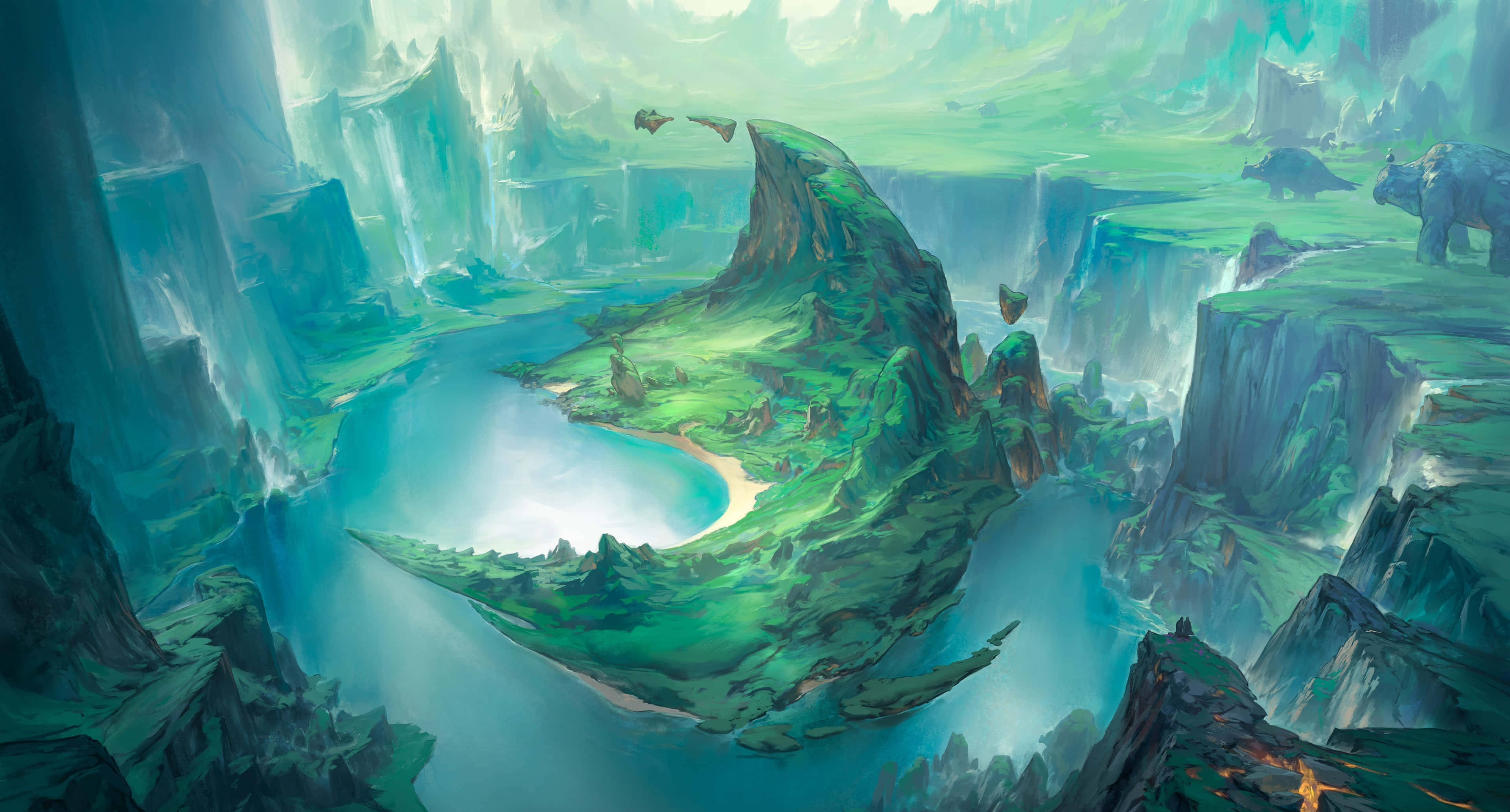 mystic valley, floating island paradise, lush greenery, 4K Desktop Wallpaper