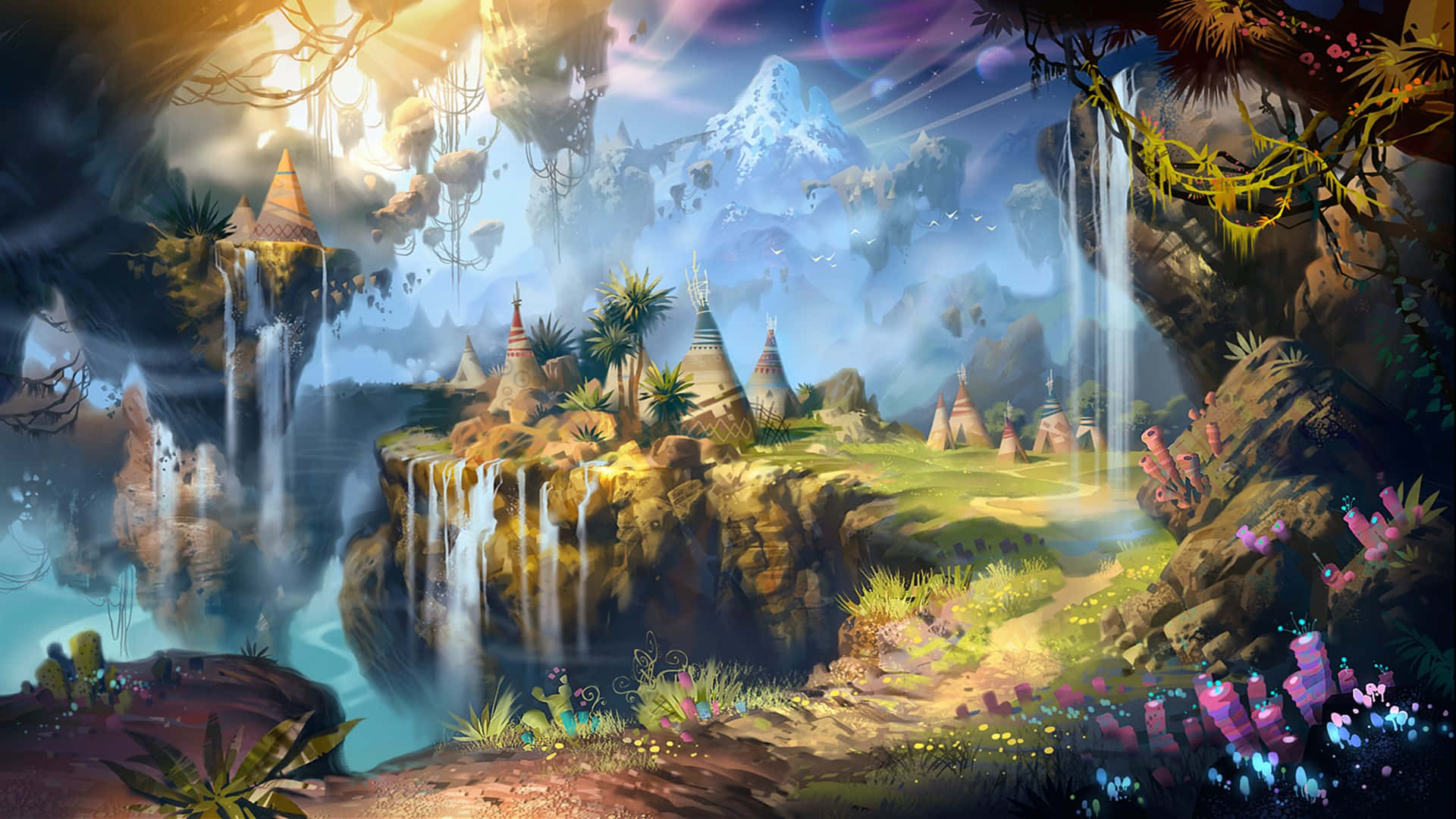 enchanted valley, fantasy landscape, floating islands, Full HD Desktop Wallpaper
