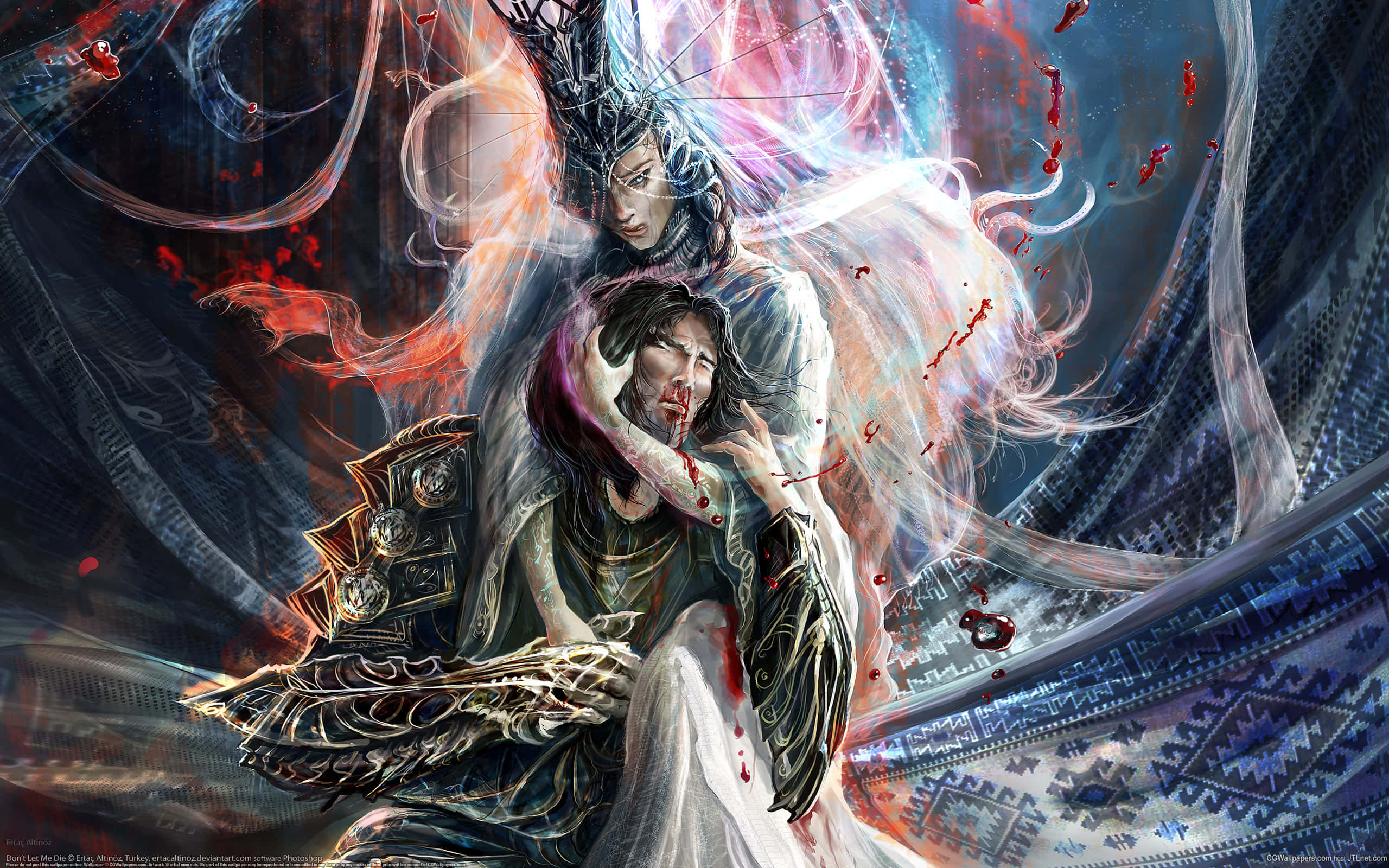 Ethereal_ Embrace_ Fantasy_ Art, spectral figure, glowing hair, 2K Desktop Wallpaper
