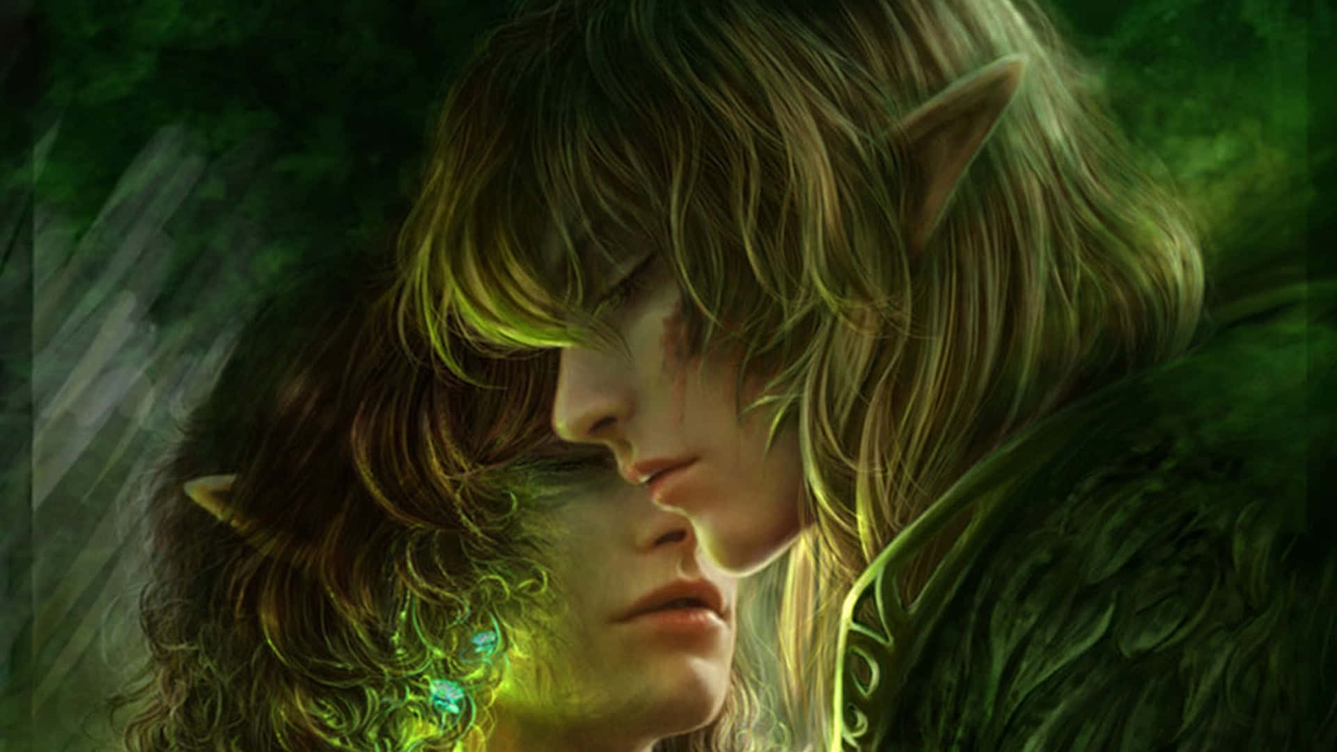 Celestial Love, fantasy lovers, elf-like figures, Full HD Desktop Wallpaper