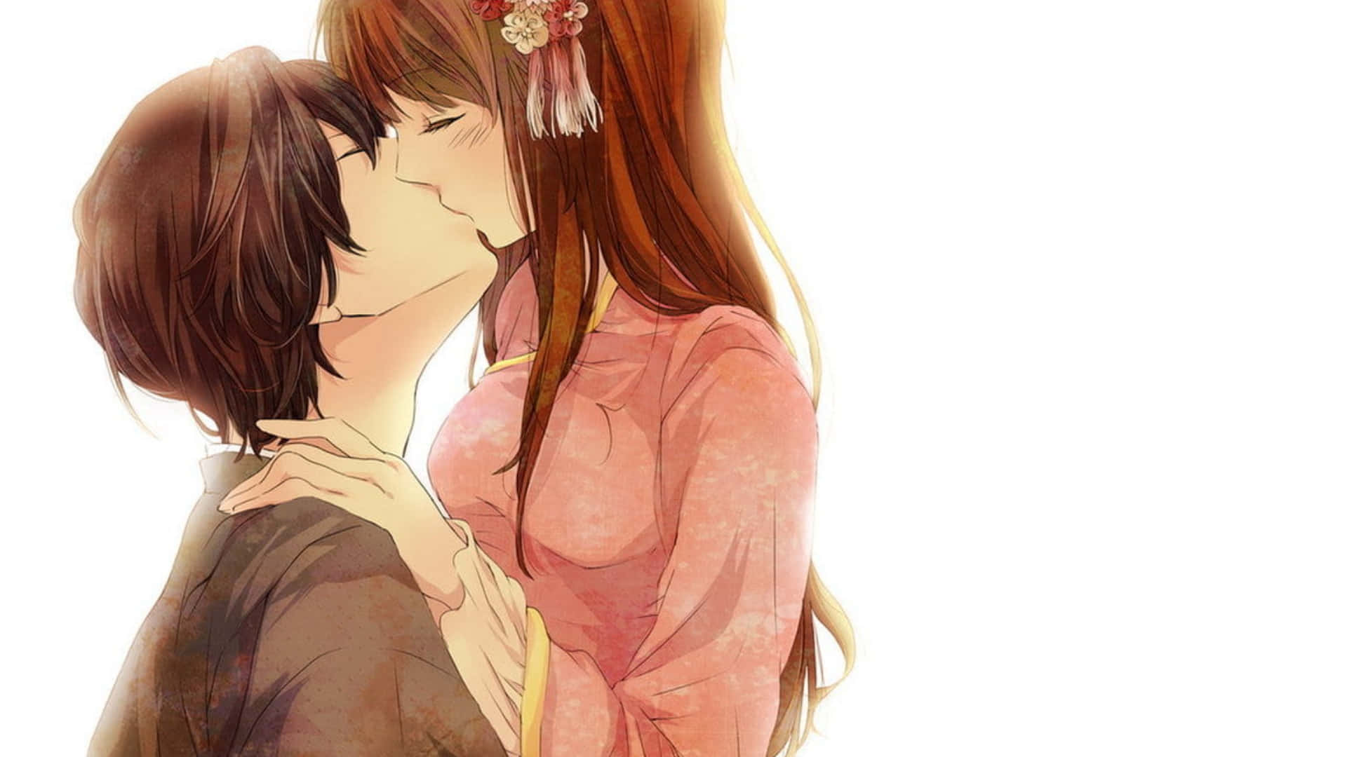 enchanted kiss, anime style, tender kiss, Full HD Desktop Wallpaper