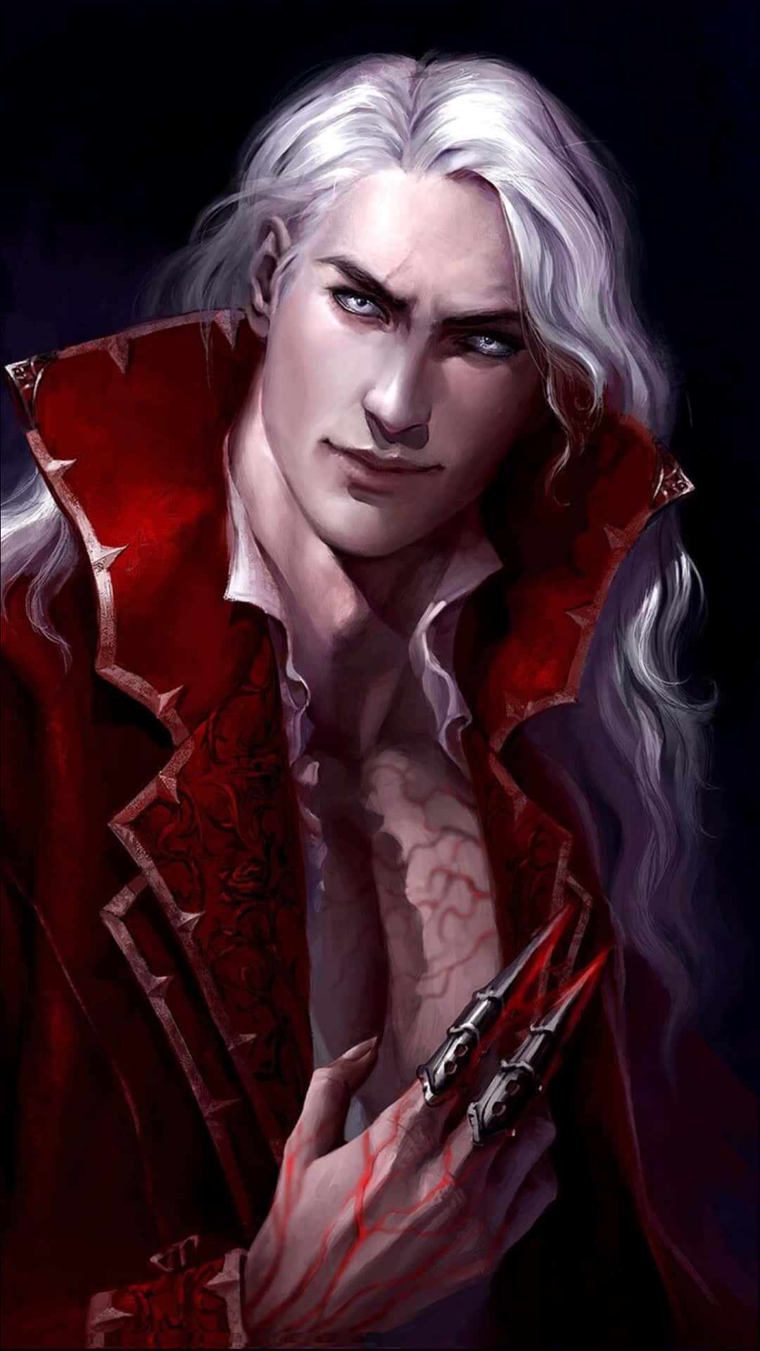 white haired fantasy character, red cloak, silver hair, Full HD Phone Wallpaper