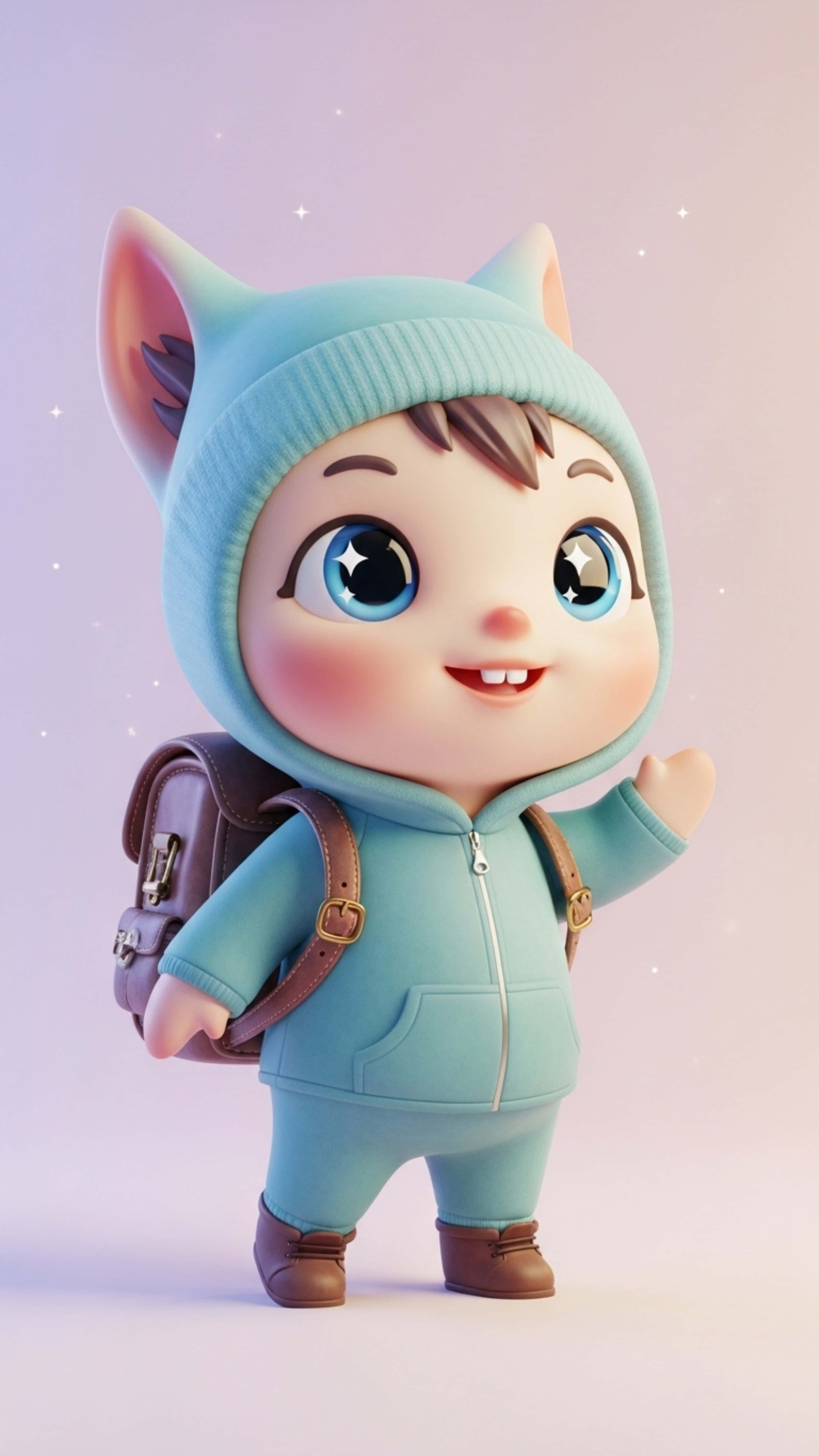 3d cartoon child, cat ears, light blue hoodie, 5K Phone Wallpaper