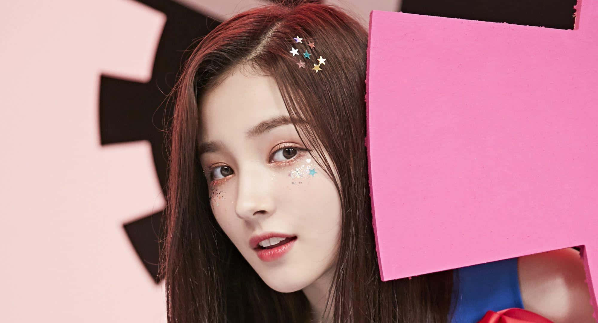 colorful portrait glitter makeup, star-shaped glitter, pink cardboard cutout, Full HD Desktop Wallpaper