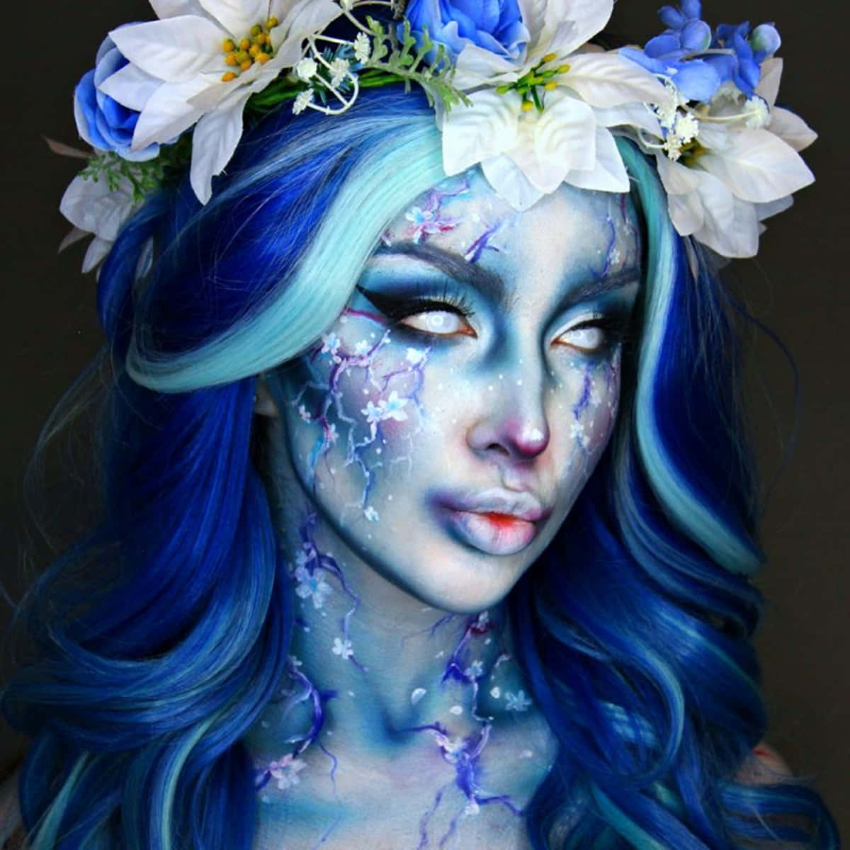 enchanted forest nymph, blue hair, floral crown, SD Desktop Wallpaper