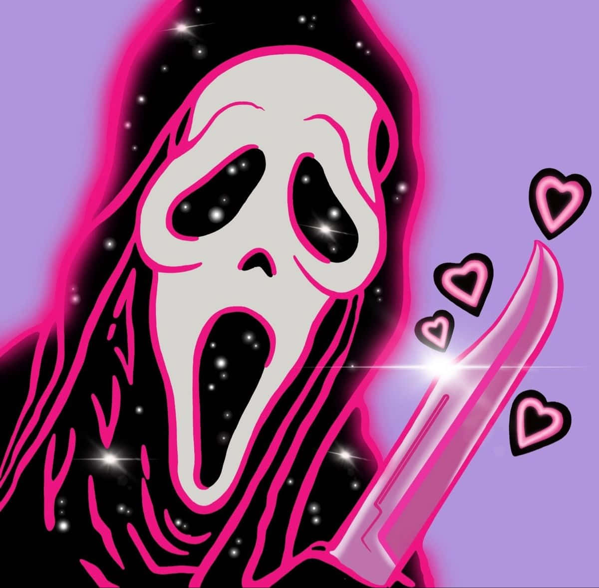 neon pink, screaming mask, glowing knife, SD Desktop Wallpaper