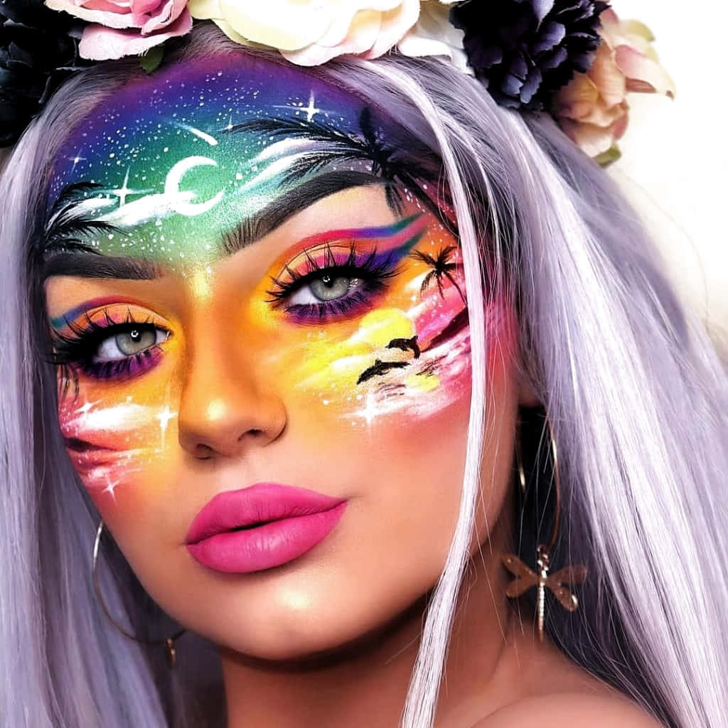 cosmic sunset, fantasy makeup, silver hair, SD Desktop Wallpaper
