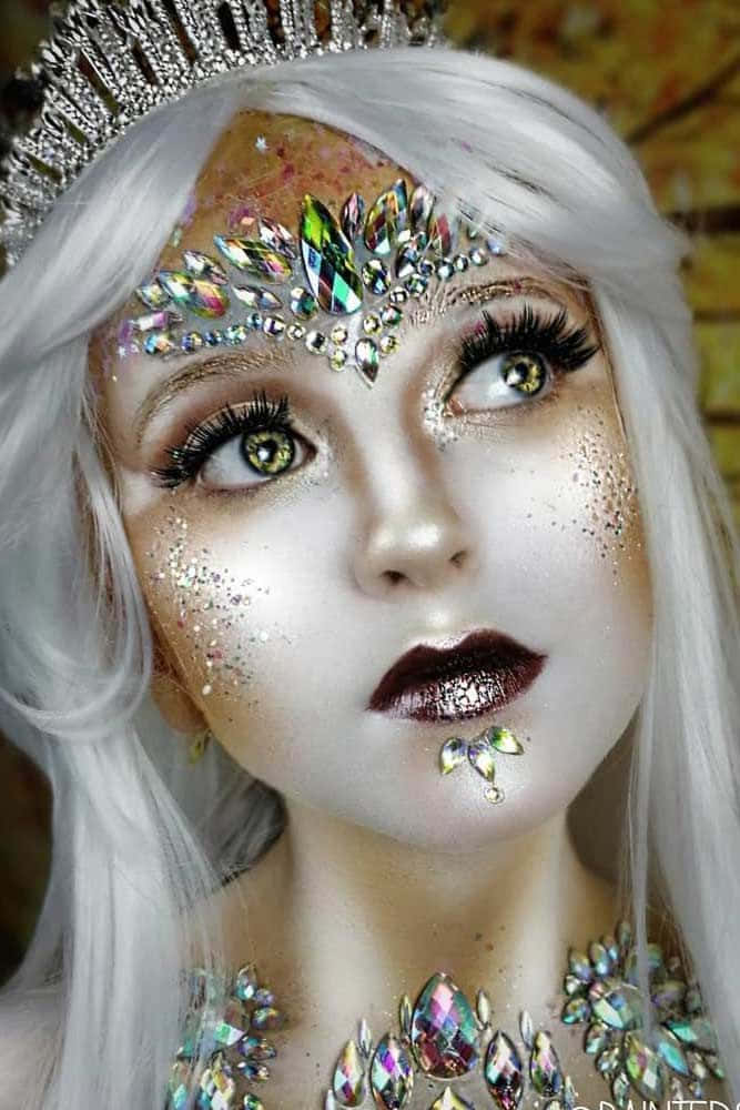 crystal fantasy makeup portrait, silver hair, glittery makeup, SD Phone Wallpaper
