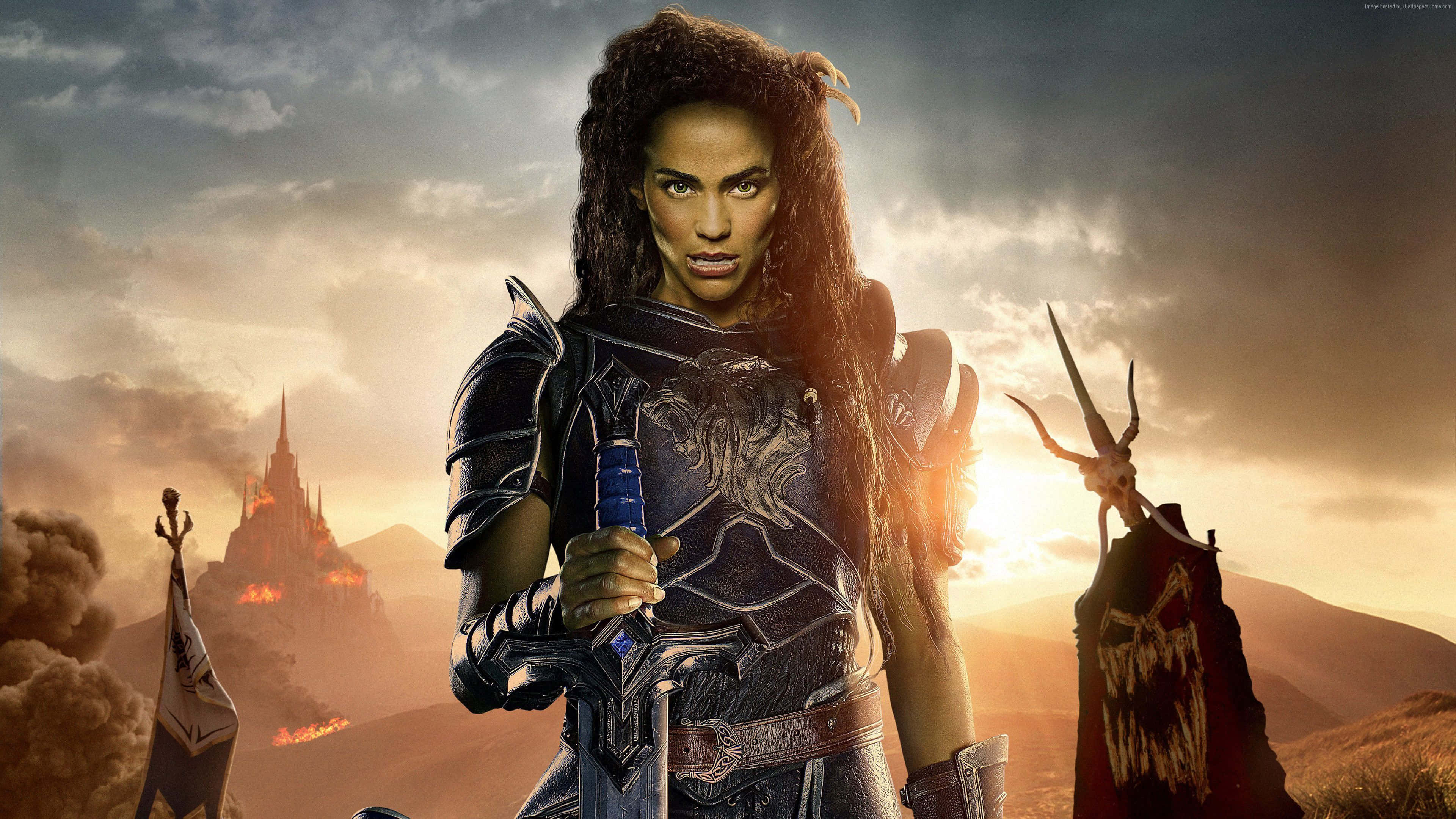 fierce warrior woman, dark armor, sword, 4K Desktop Wallpaper