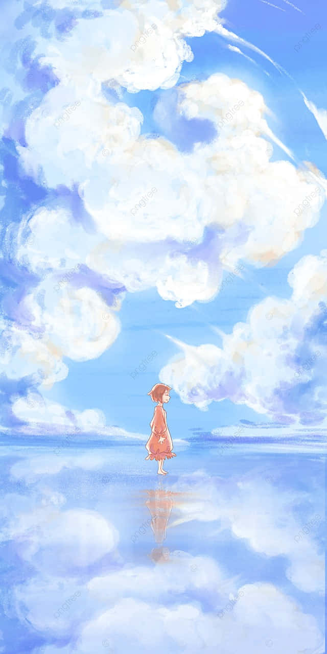 Fantasy Phone, orange dress, reflective cloud sea, HD Phone Wallpaper