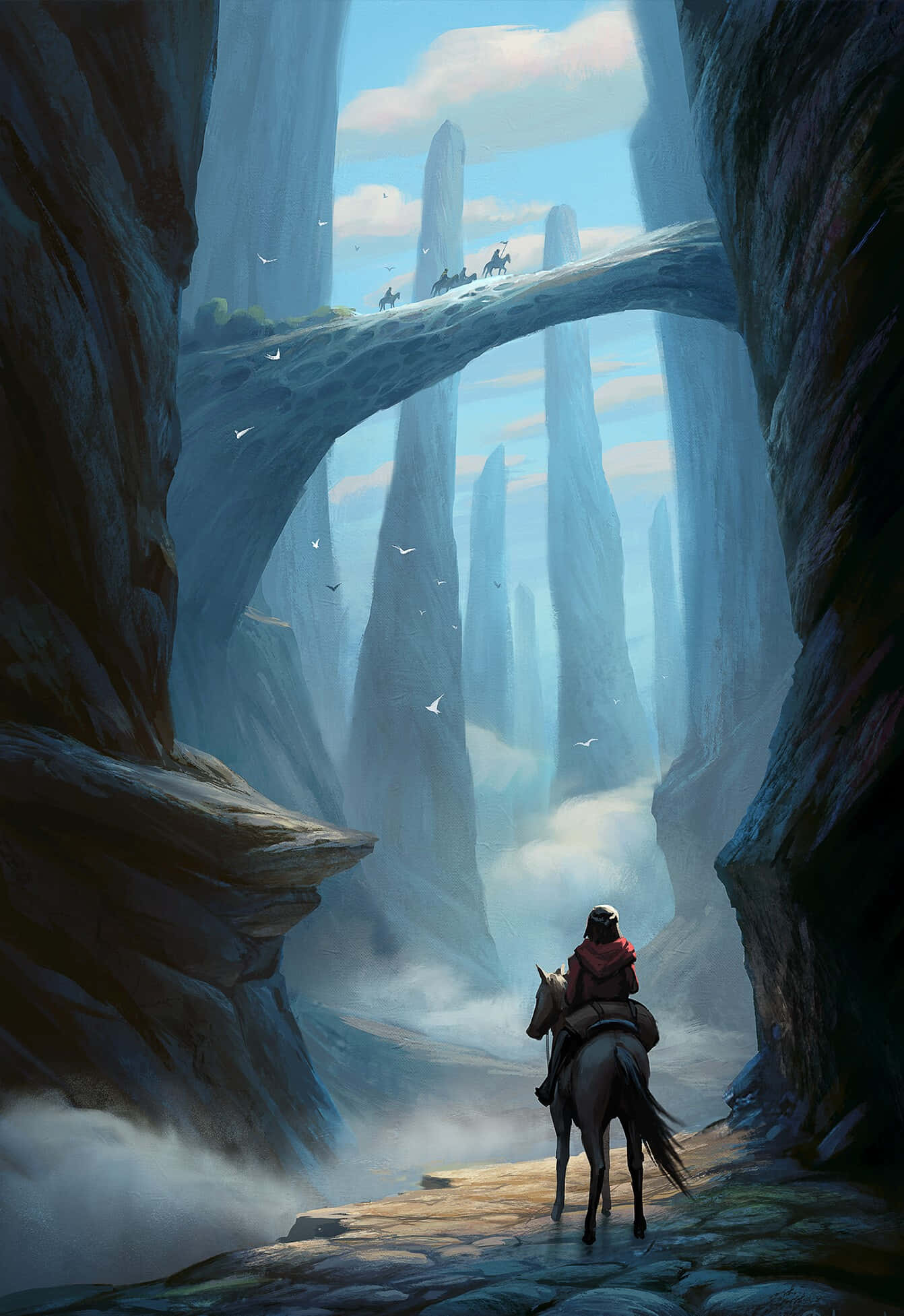 Fantasy Phone, horseback, stone arch bridge, Full HD Phone Wallpaper